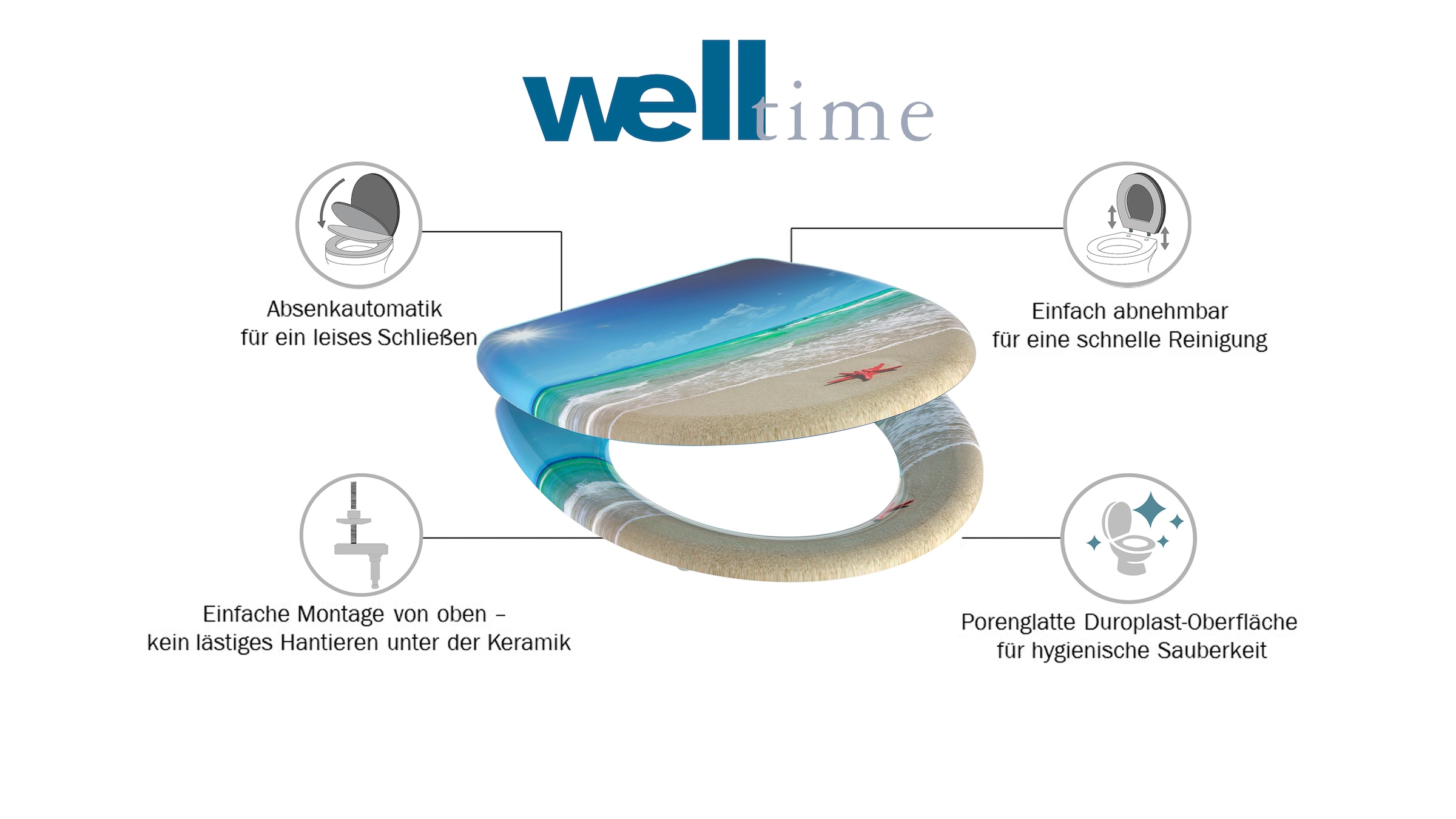 welltime WC-Sitz »Beach«, abnehmbar, Absenkautomatik, bruchsicher, Duroplast, Schnellverschluss