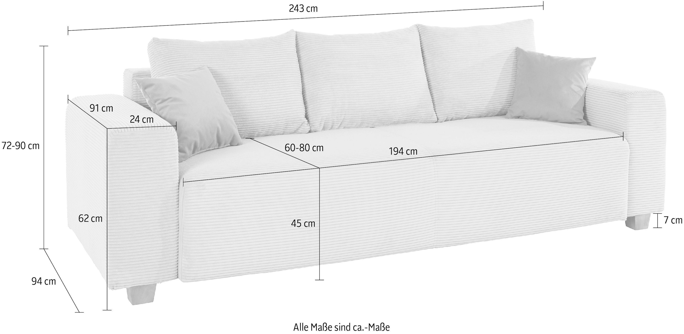 COLLECTION AB Schlafsofa »Yves«, mit Bettkasten und Bettfunktion, 2 Zierkissen inklusive, in Cord