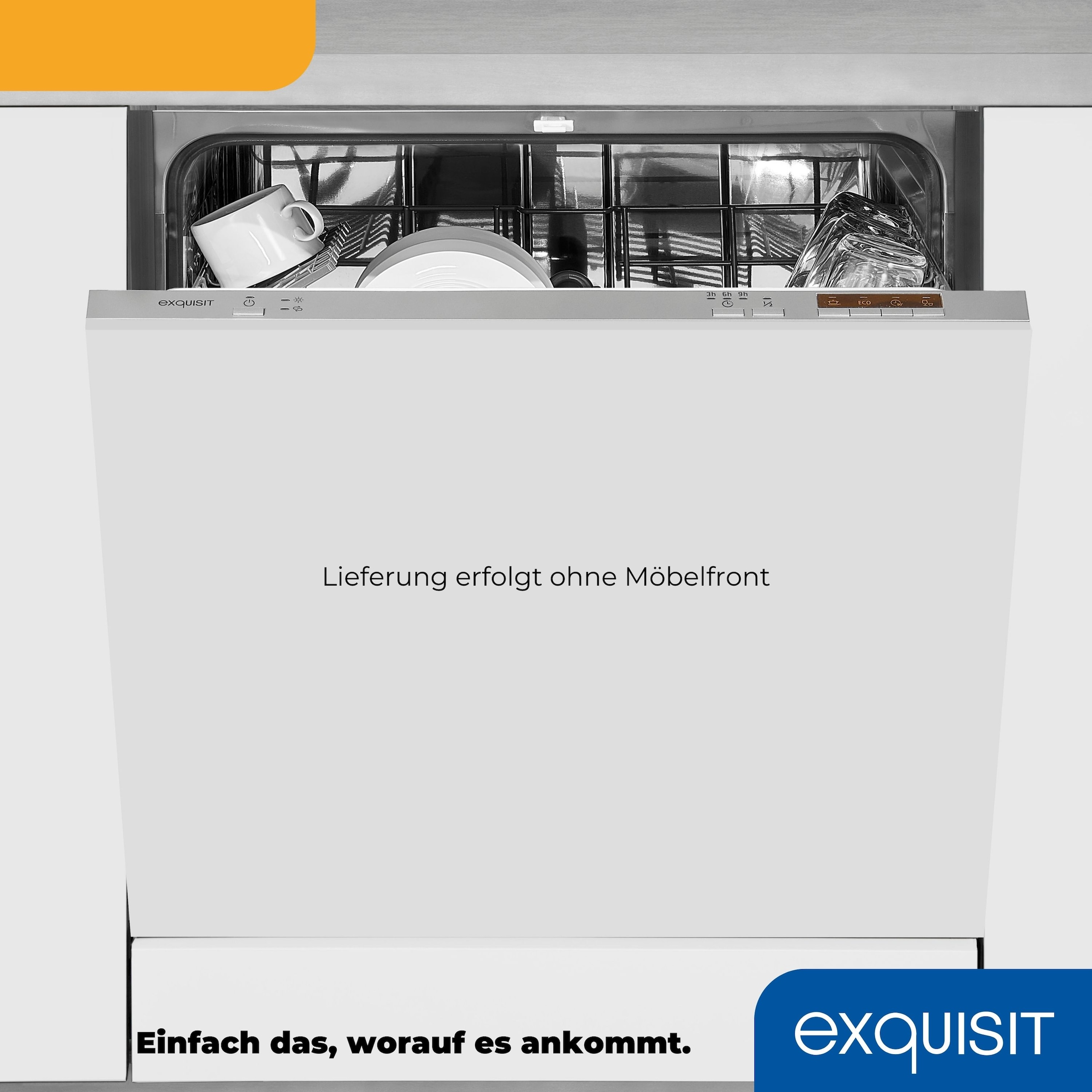 exquisit vollintegrierbarer Geschirrspüler "EGSP6012-E-030E silber" 11 l 12 Maßgedecke Vollintegriert, 12 Maßgedecke – sparsam mit 4 Programmen & LED