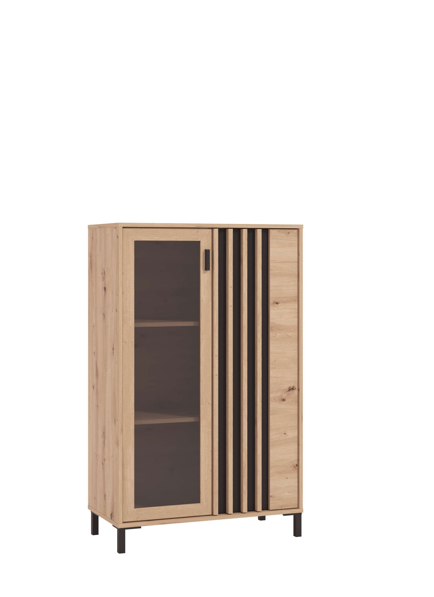 Home affaire Highboard »LAVAL, Hochkommode, Vitrine, Glasvitrine, Kombi-Highboard« Modernes Highboard in Artisan-Dekor mit Glasfront & Lamellen-Optik