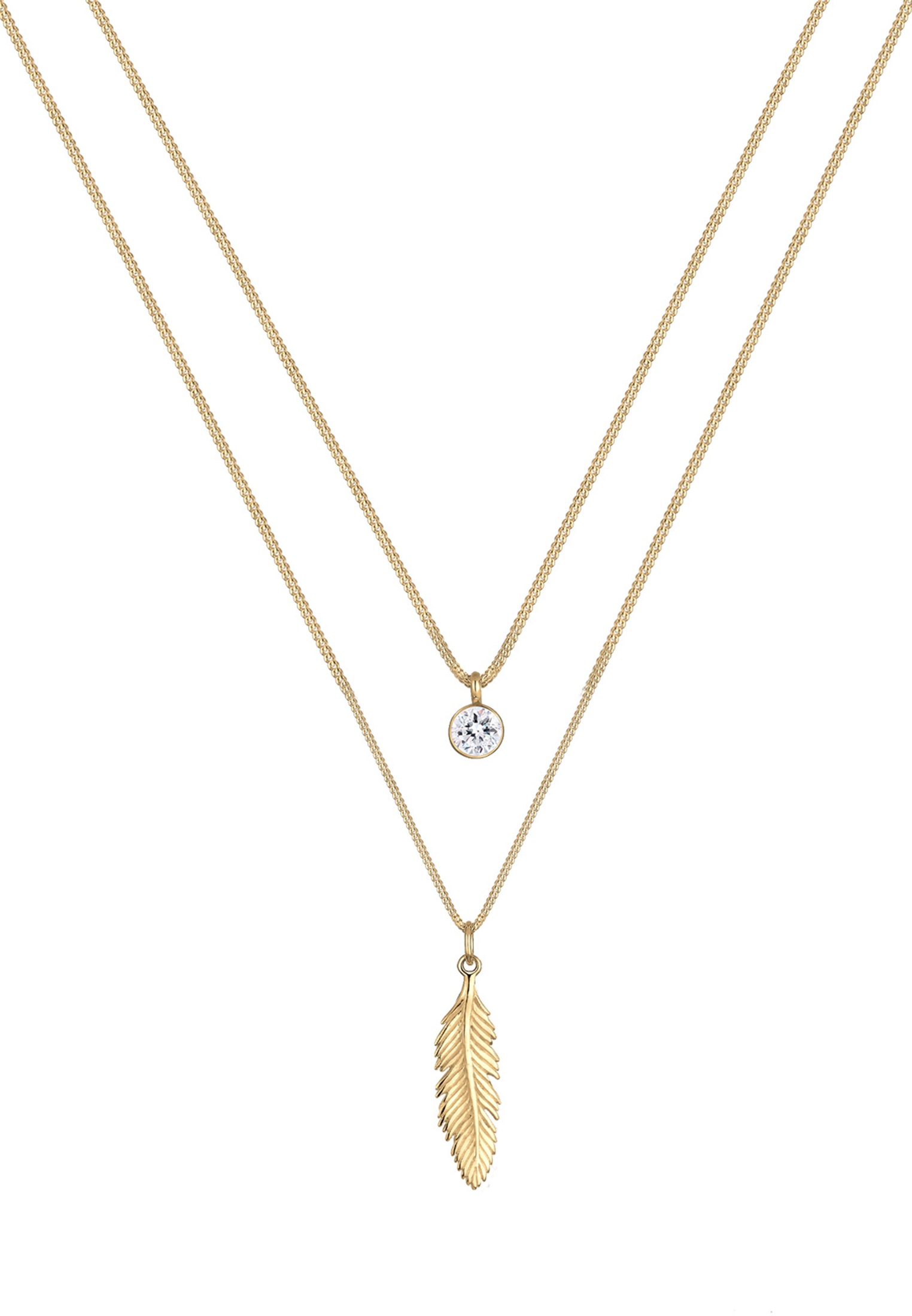 Elli Silberkette »Halskette Layer mit Feder und Kristalle 925 Sterling Silber«