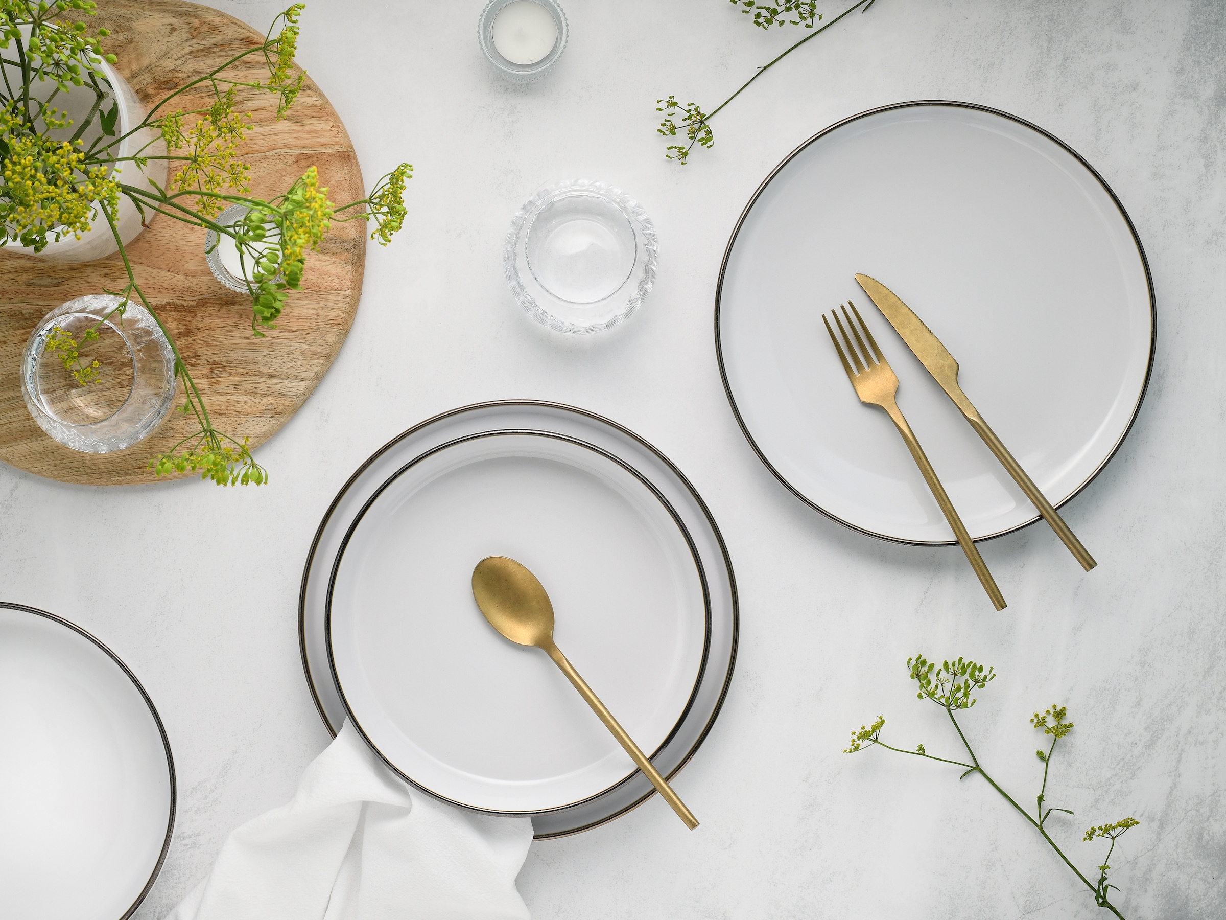 CreaTable Tafelservice »Nordic Festive, Service 12-tlg.« Teller Set, Minimalistisches Design, Dezente goldene Akzente
