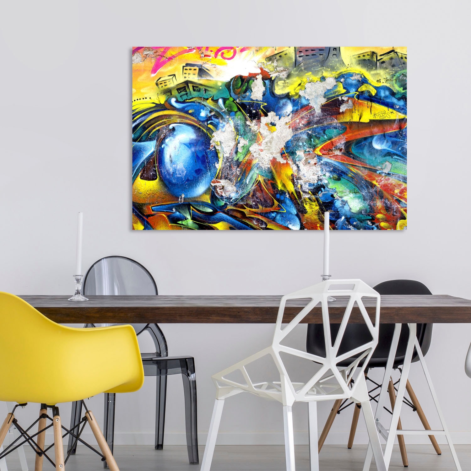 queence Acrylglasbild »Kunstwerk«, Abstrakt-Kunst-Gebäude-Graffiti, Fine Art-Print in Galeriequalität