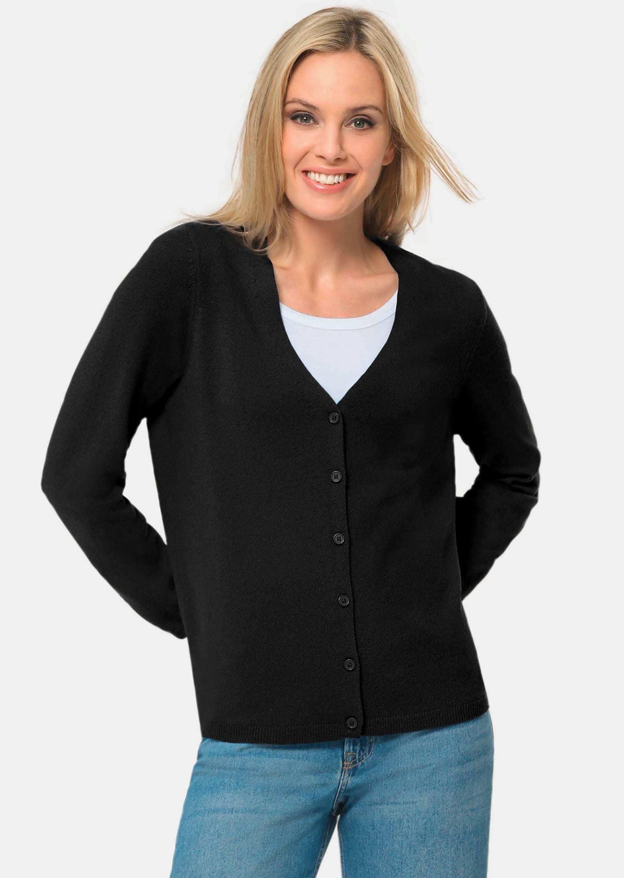 GOLDNER Strickjacke »Weiche Kaschmirstrickjacke mit V-Ausschnitt« Ohne