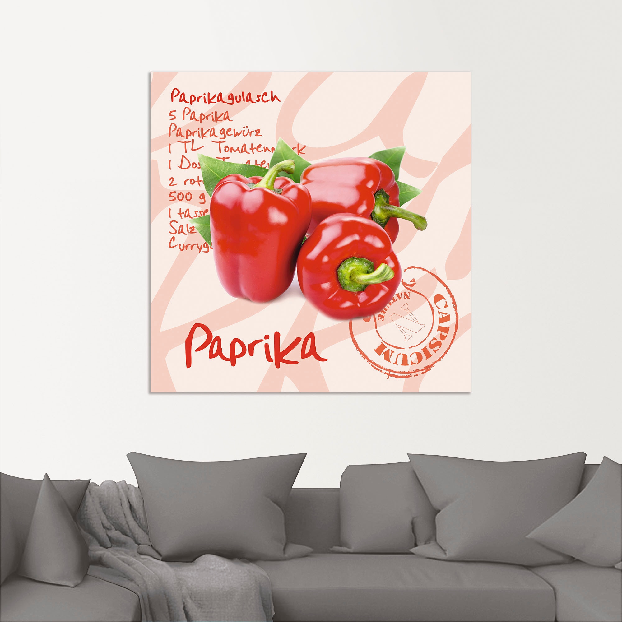 Artland Alu-Dibond-Druck »Paprika liegt auf weißen Untergrund«, Lebensmittel, (1 St.), für Innen- und Außenbereich geeignet, Outdoorbild