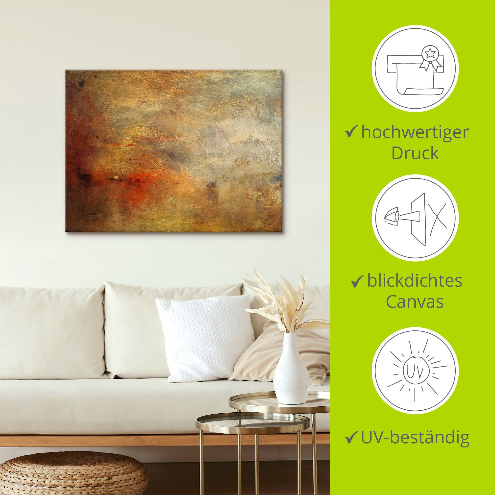 Artland Leinwandbild »Sonnenuntergang über einem See. 1840« Gewässer 1 Stk. tlg. auf Holzrahmen gespannt