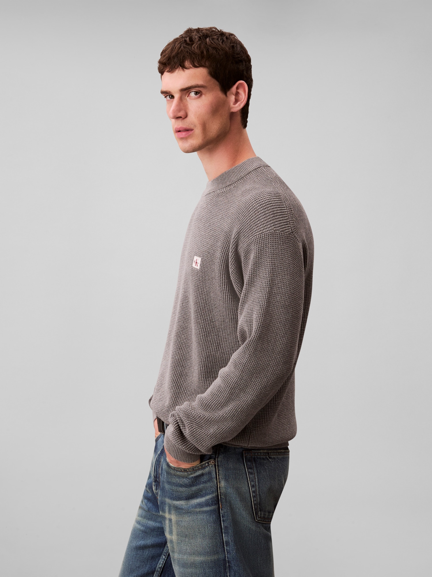 Calvin Klein Jeans Rundhalspullover »LS EZ COTTON WAFFLE CRWNK SWTR 9«, Rundhalsausschnitt, regular fit