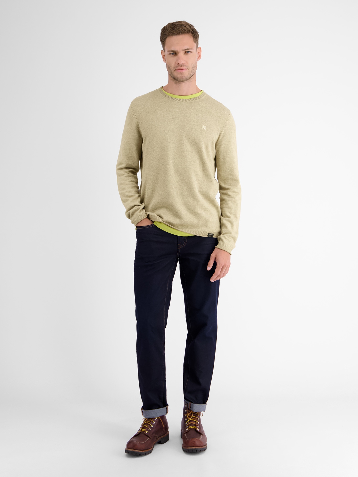 LERROS Strickpullover »LERROS Rundhalspullover, Flachstrick«