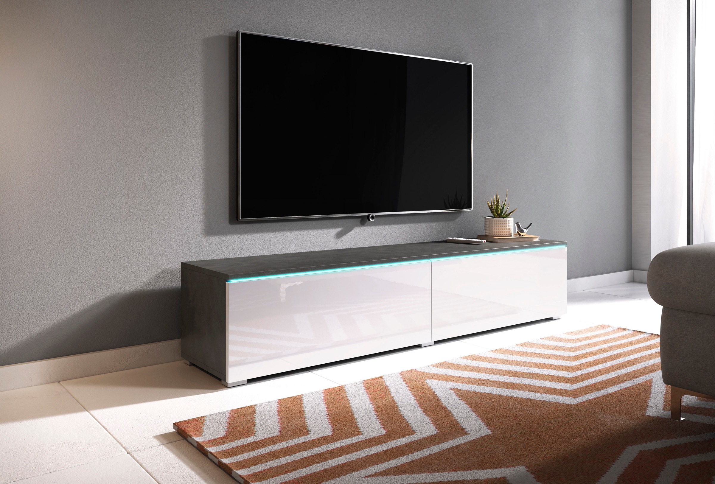 INOSIGN Lowboard »LOWBOARD D, wahlweise mit oder ohne Beleuchtung«, modernes TV-Board ohne Griffe, mit viel Stauraum,stehend und hängend