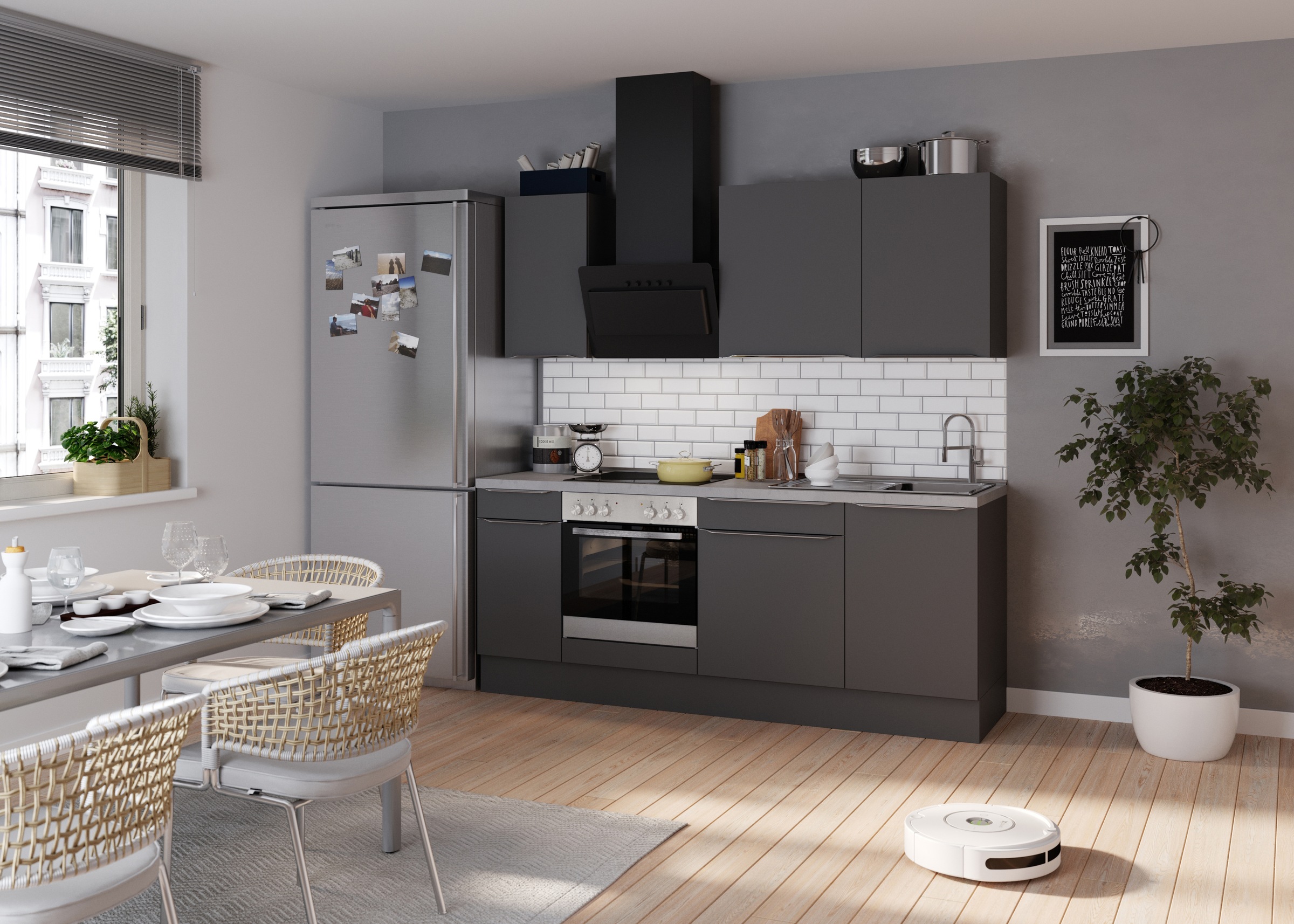 KOCHSTATION Küchenzeile »KS-Aken« Breite 210 cm, wahlweise mit E-Geräten, mit Arbeitsplatte 38 mm stark