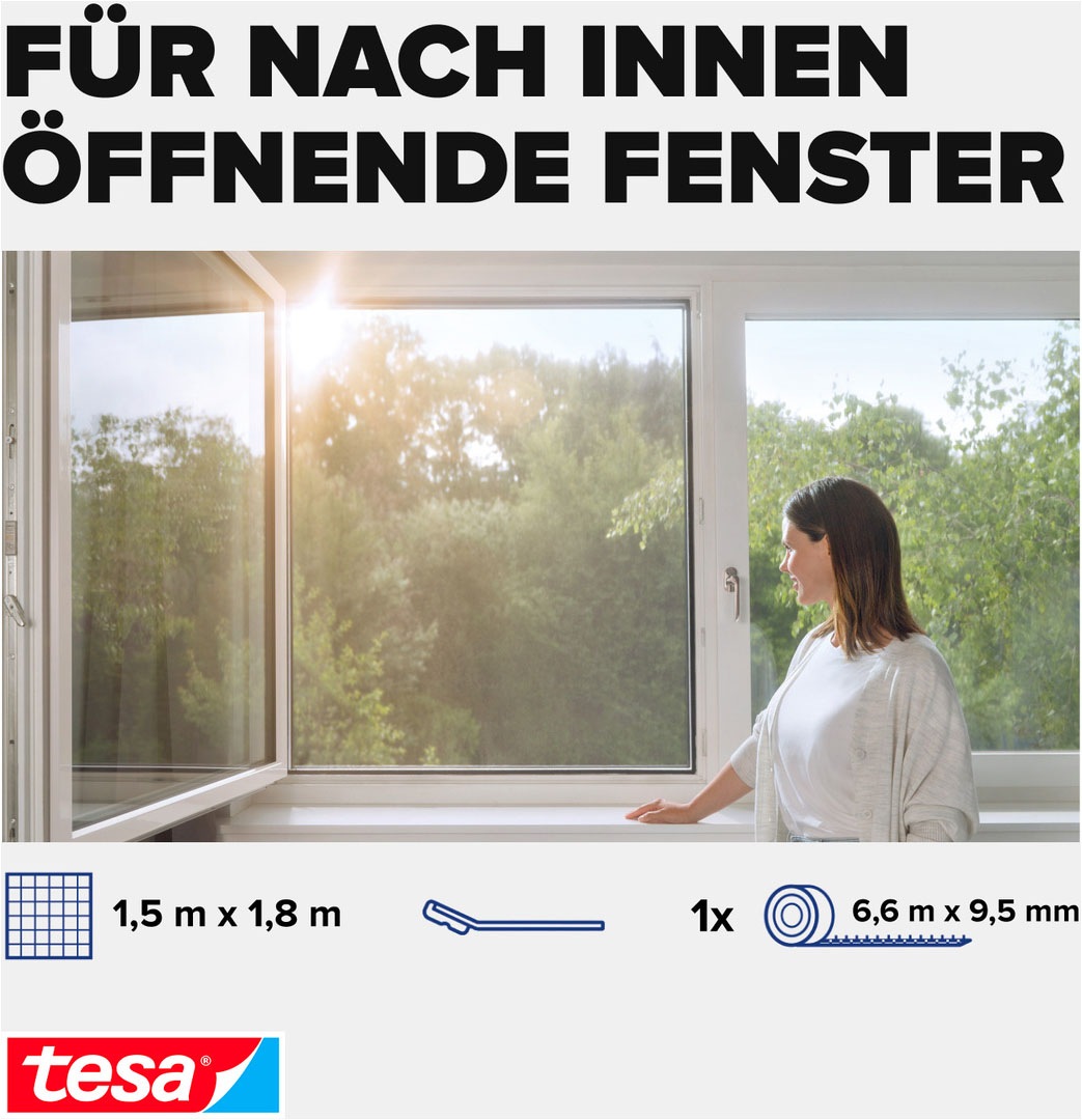 tesa Fliegengitter-Gewebe »Pollenschutzgitter 2-in-1 Pollenschutz und Fliegengitter, transparent« Packung, Fliegennetz, Klettband, 1 Stk. tlg. inkl. Selbstklebendes Klettband, INSECT STOP