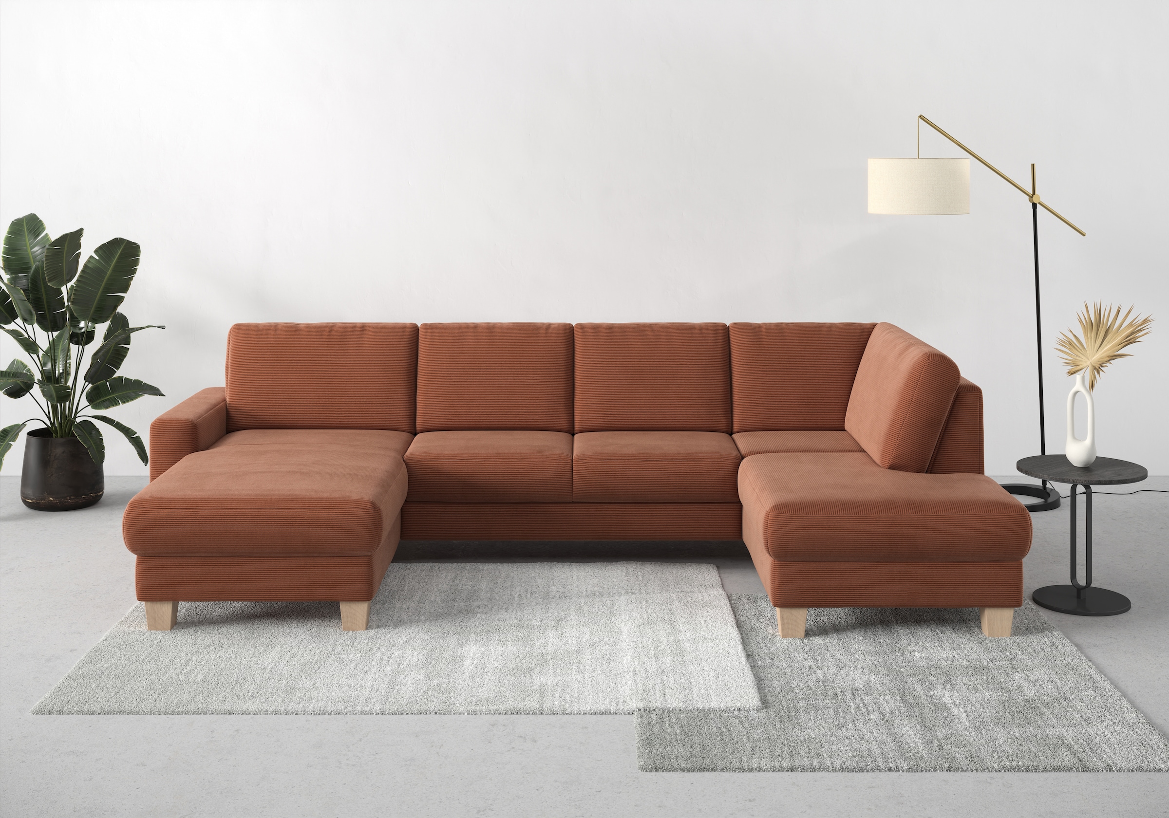 Home affaire Wohnlandschaft »Summer U-Form«, mit oder ohne Bettfunktion und Bettkasten, Cord-Bezug