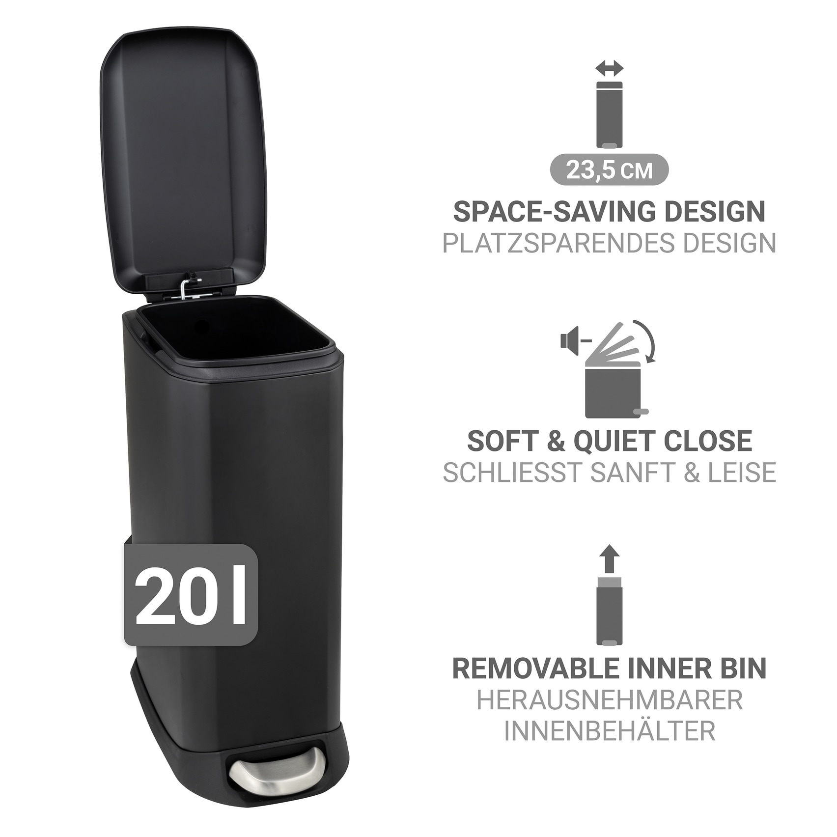 WENKO Mülleimer »Modell Design« 1 Behälter Abfalleimer mit Absenkautomatik und herausnehmbarem Einsatz