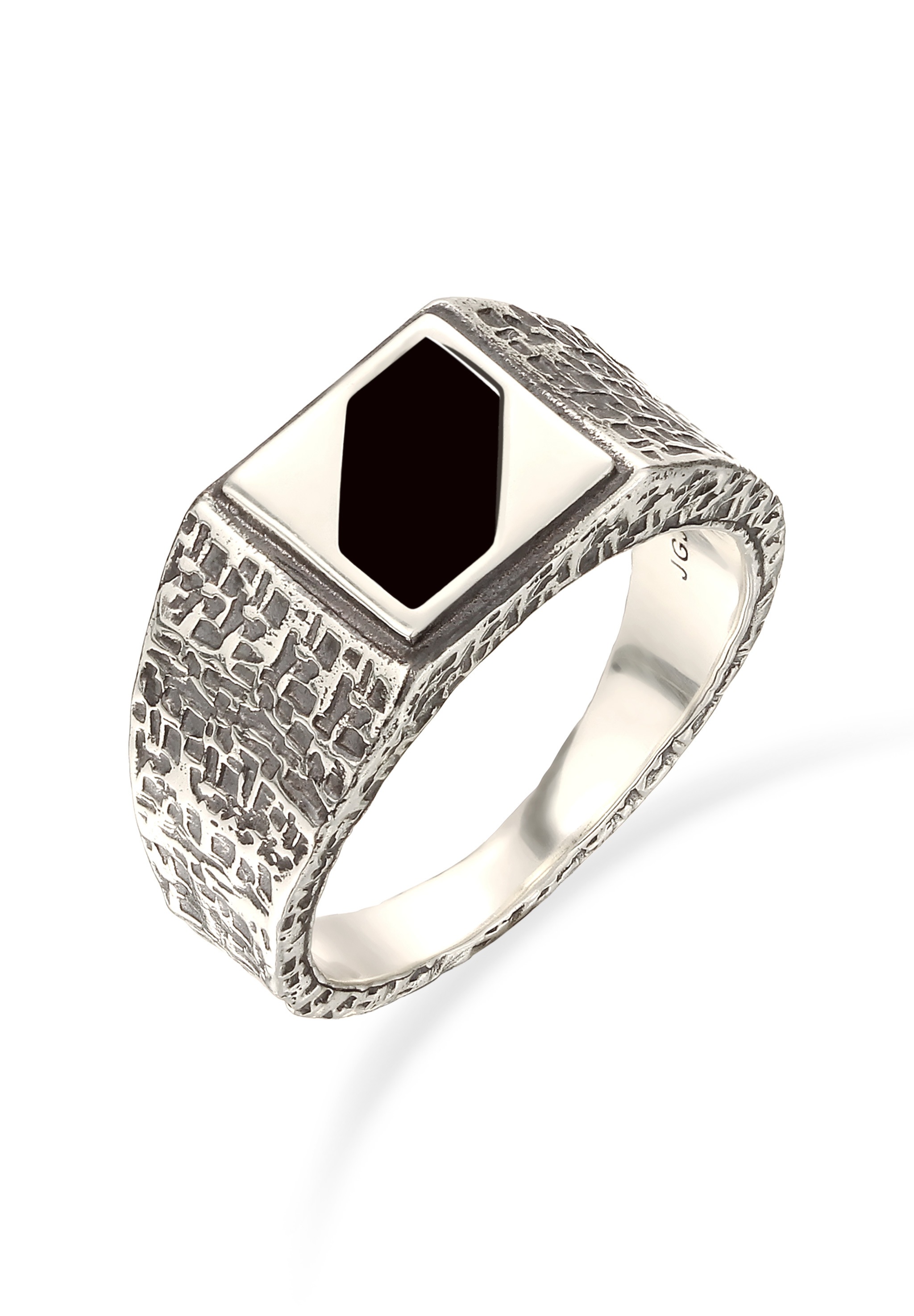 Kuzzoi Siegelring »Ring Siegelring Quadrat Strukturiert Emaille Schwarz 925 Sterling Silber«