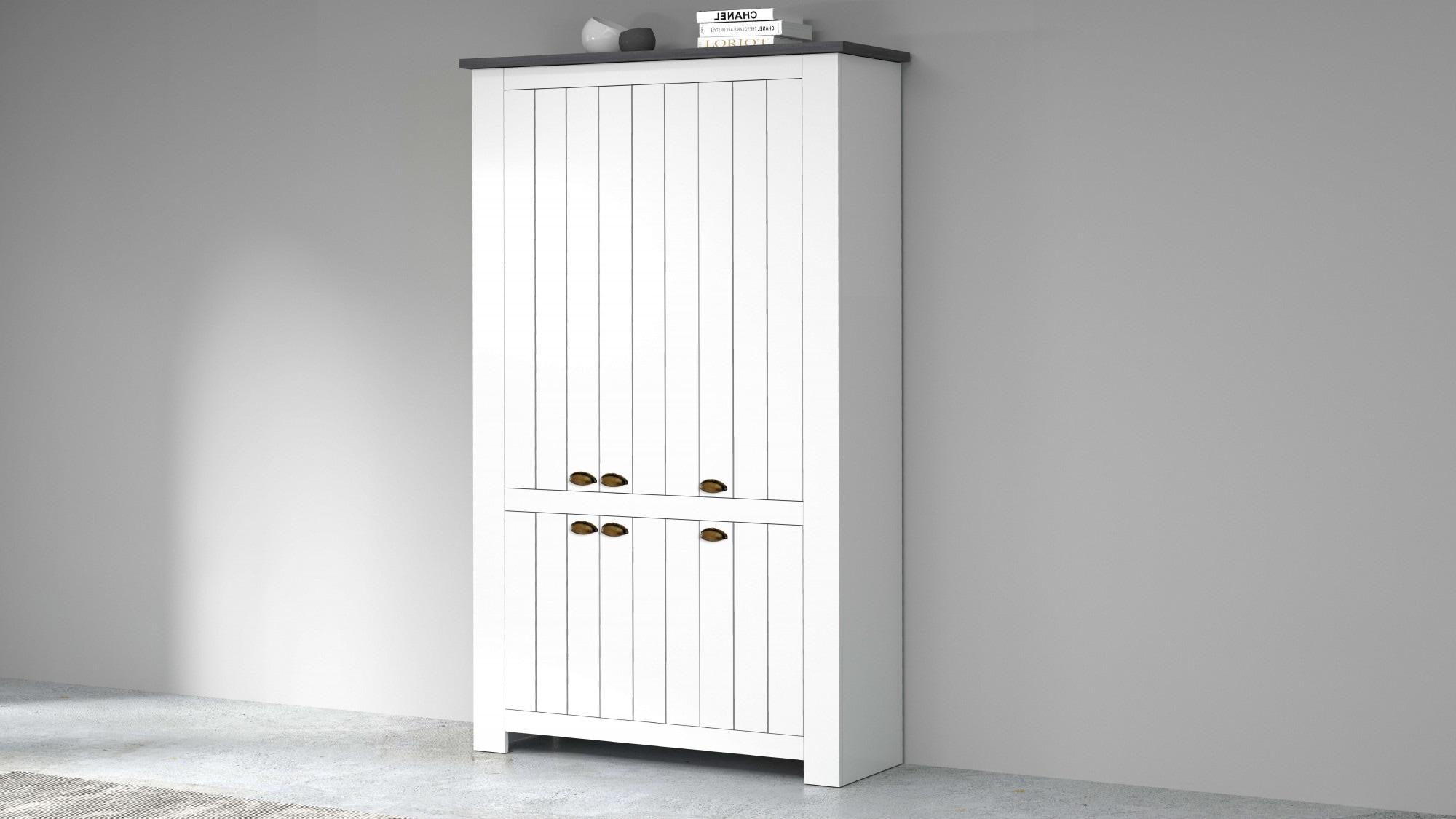 INOSIGN Schuhschrank »FIGO, Made in Italy – Schuhkommode,Schuhregal für ca. 60 Paar Schuhe«, (1 St.), 6-Türig, Siebdruck-dekorative Fräsungen, 20 Fächer, Höhe: 60 cm