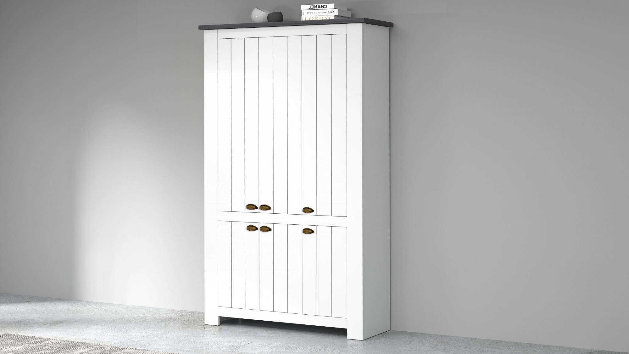 Home affaire Schuhschrank "FIGO, Made in Italy – Schuhkommode,Schuhregal für ca. 60 Paar Schuhe" 1 Stk. tlg. 6-Türig, Siebdruck-dekorative Fräsungen, 20 Fächer, Höhe: 60 cm