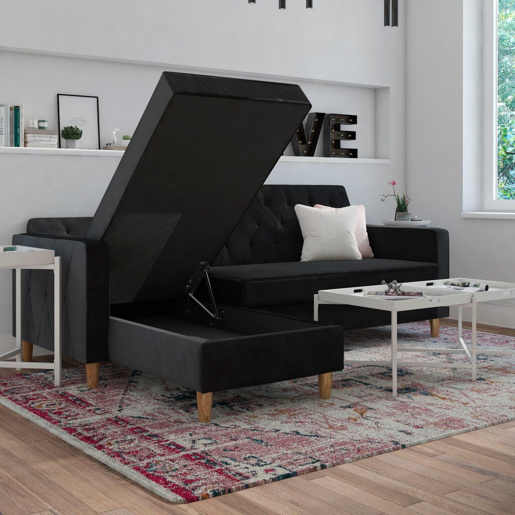 Cosmo Living Ecksofa »Liberty«, mit Schlafffunktion, Recamiere mit Stauraum beidseitig montierbar