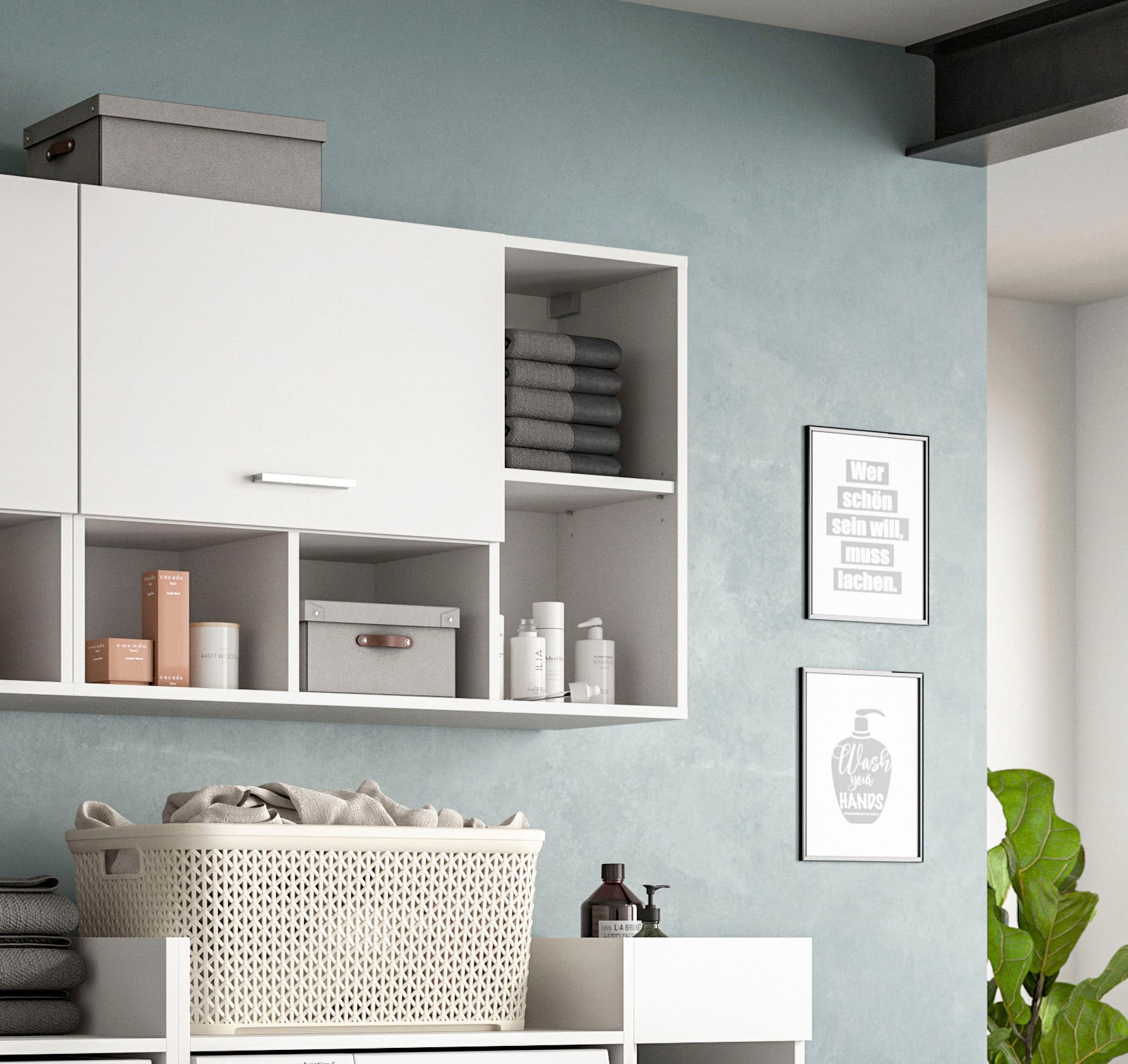 welltime Hängeschrank »FALAS, TOPSELLER! Breite 95cm, 1 Klappe, 5 Fächer« in verschiedenen Farben erhältlich, 1 Stk. tlg. Schrank, Wandschrank, Badschrank, Wäscheschrank