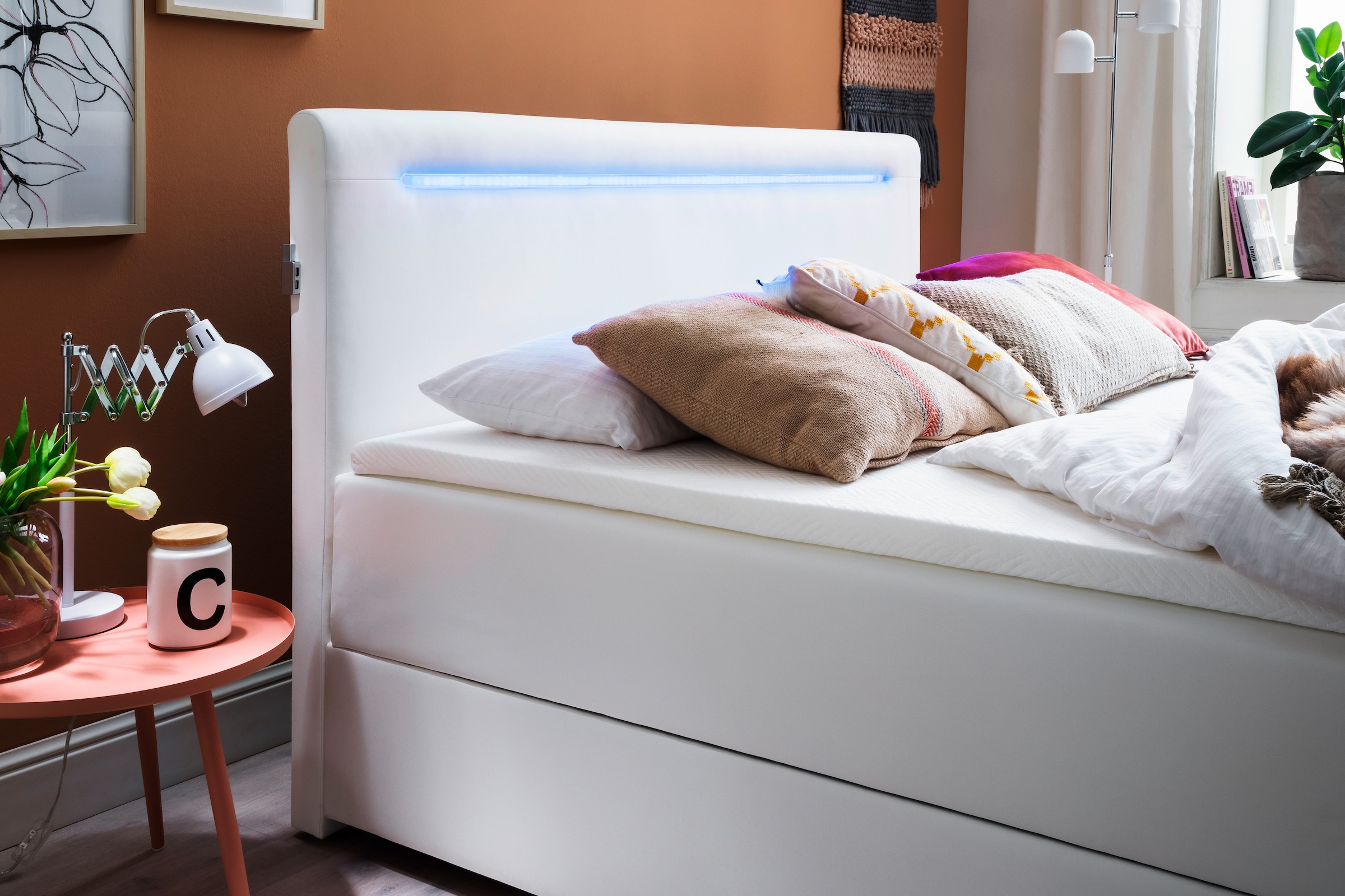 meise.möbel Boxspringbett »Las Vegas«, Füße und Kopfteil mit LED-Beleuchtung, mit Bettkasten und Topper