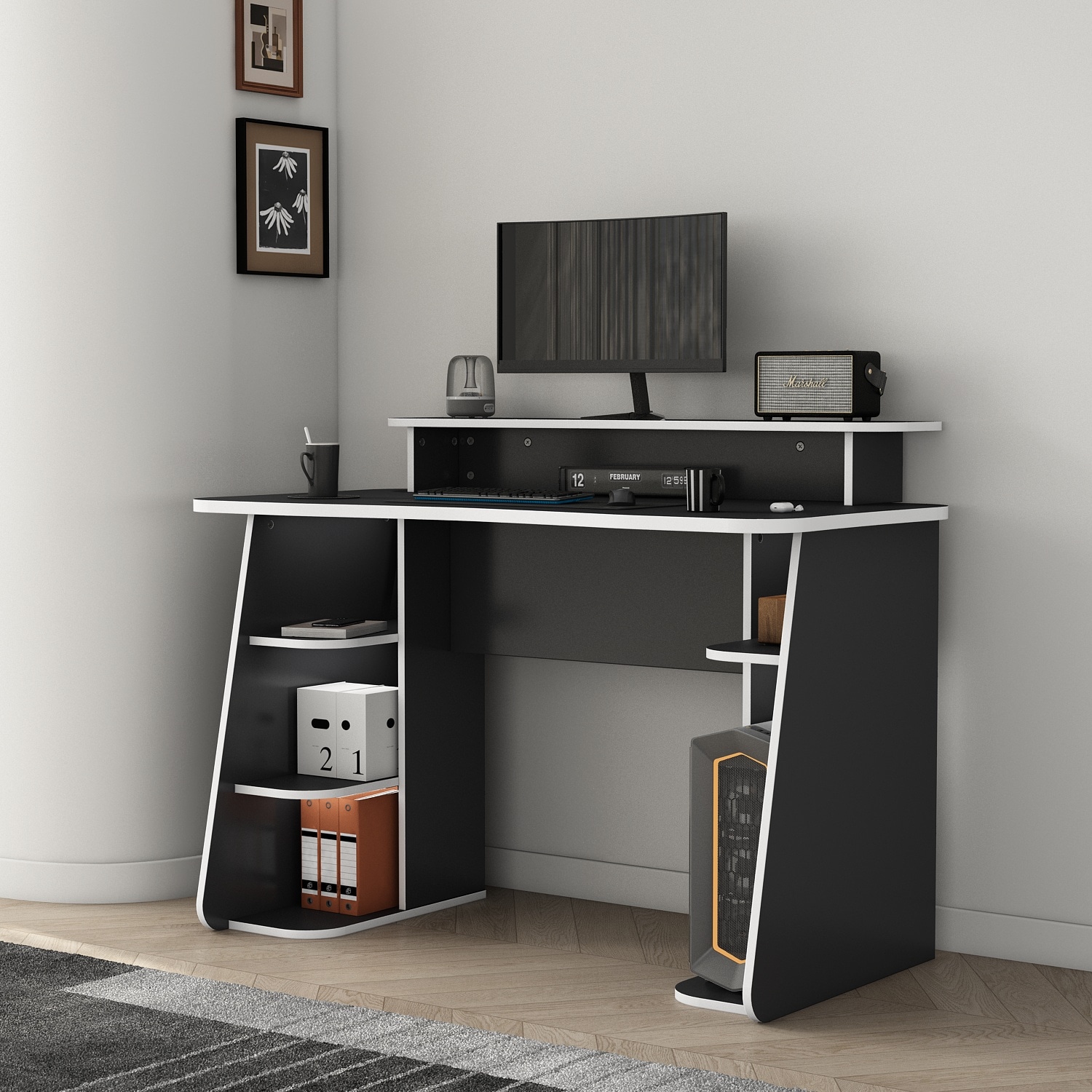 OTTO home Gamingtisch »GAME, Computertisch, Schreibtisch, Towerfach, Monitoraufsatz,« ergonomisch geschwungene Tischplatte, Breite 120 oder 150 cm
