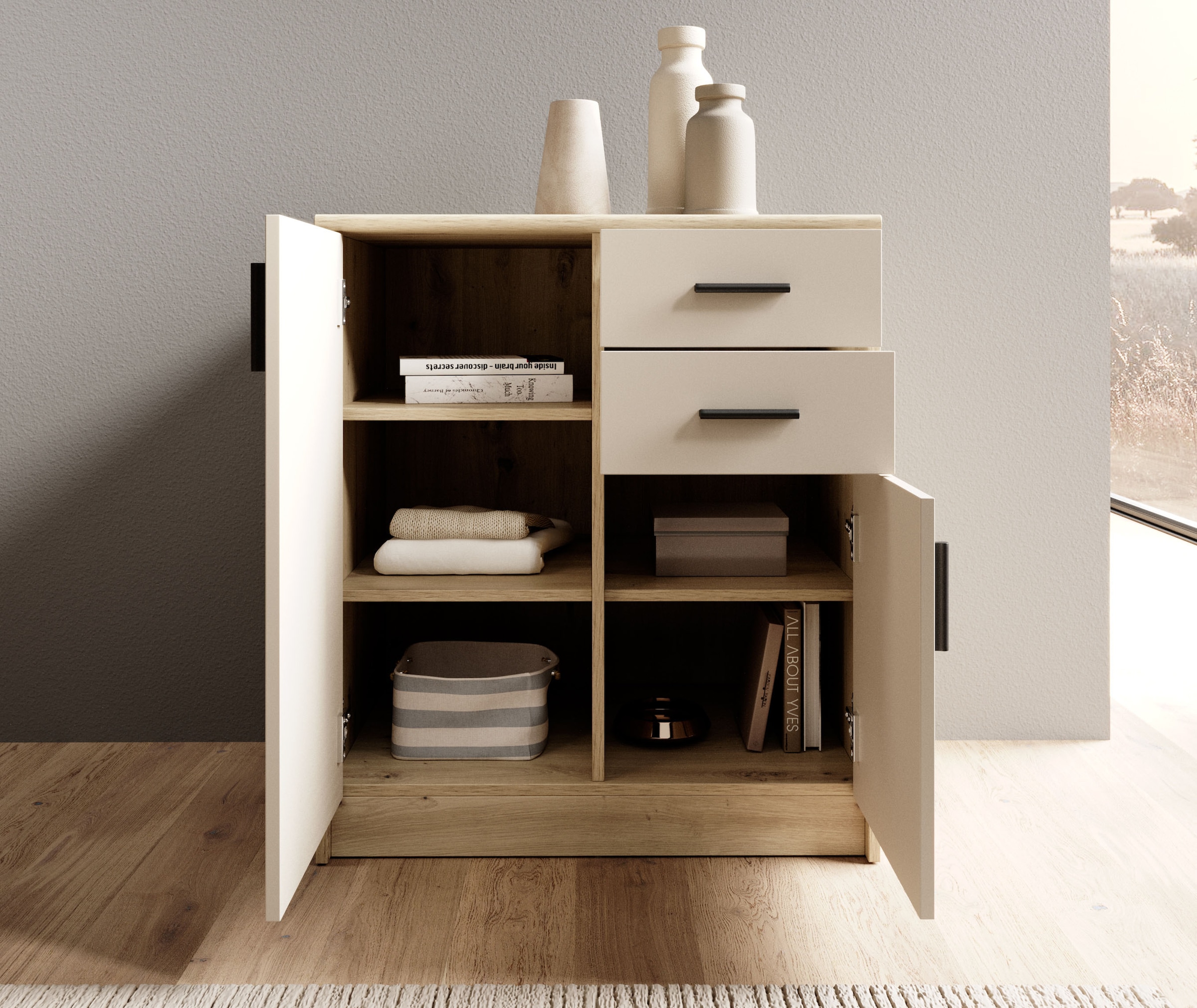 HBZ Sideboard »Nelly Kommode, BxHxT 74x86x50cm« 1 Stk. tlg. Breite 74cm, Einlegeböden verstellbar, foliert