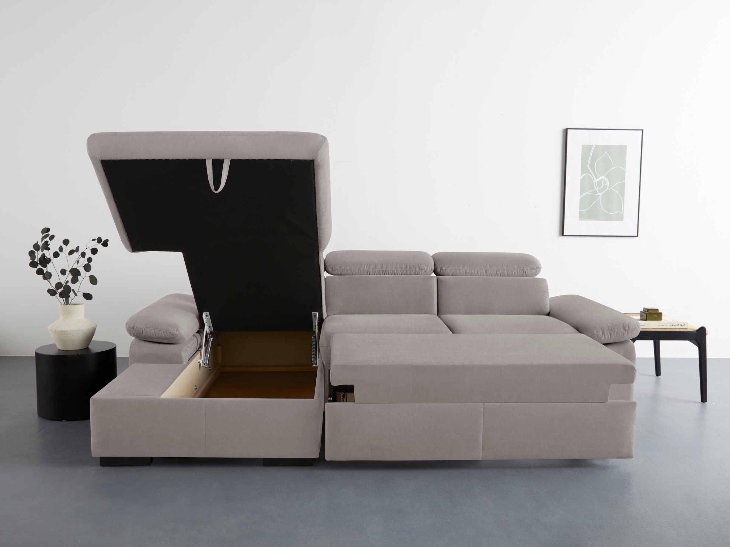 COTTA Ecksofa »Lola L-Form mit Kopfteilfunktion & Hocker«, (Set, mit Hocker), wahlweise mit Bettfunktion, Bettkasten & Armteilverstellung
