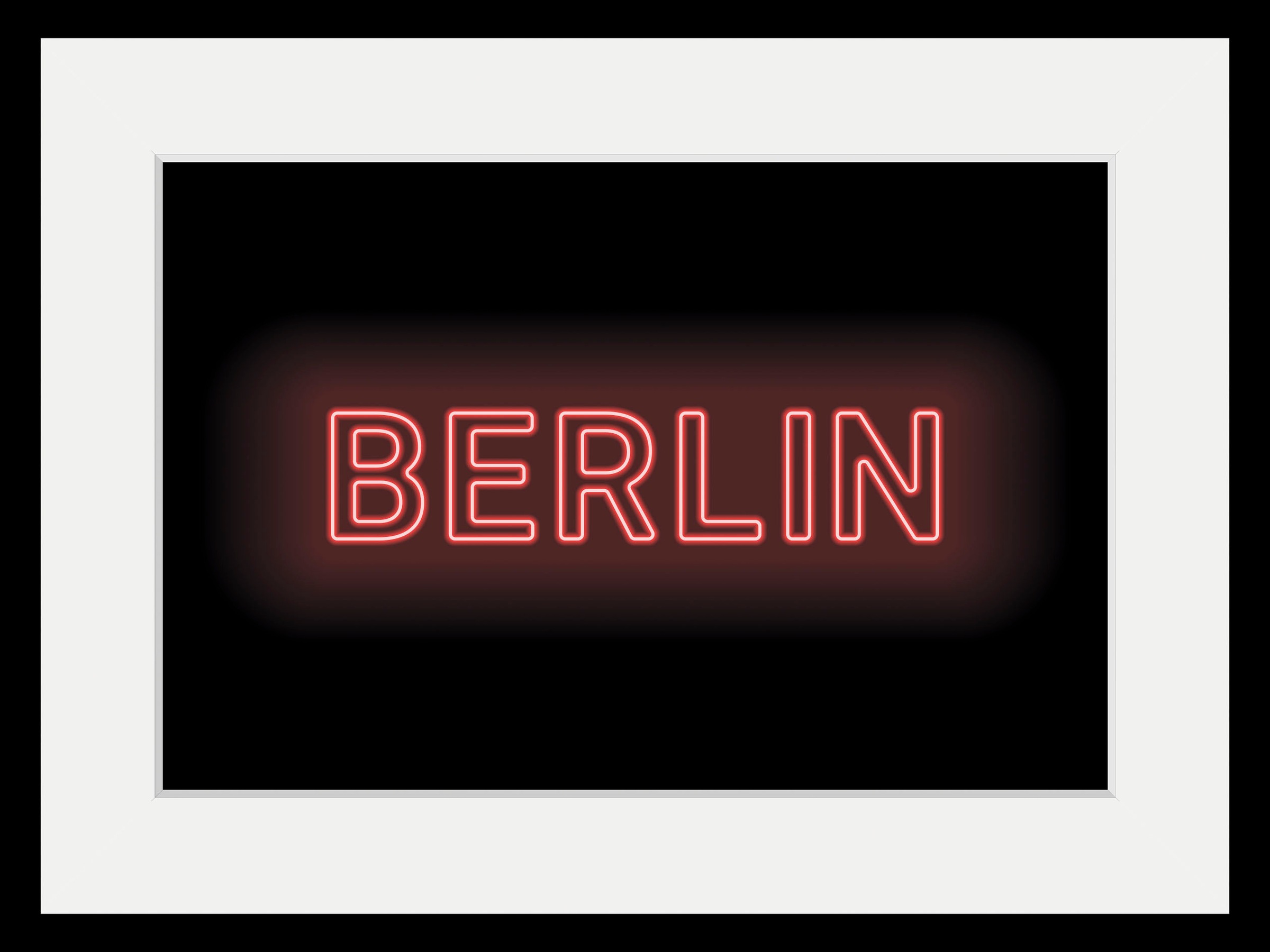 queence Bild »BERLIN LIGHTS«, Städte-Schriftzug-Berlin, (1 St.), HD Premium Poster-Druck inkl. Holzrahmen
