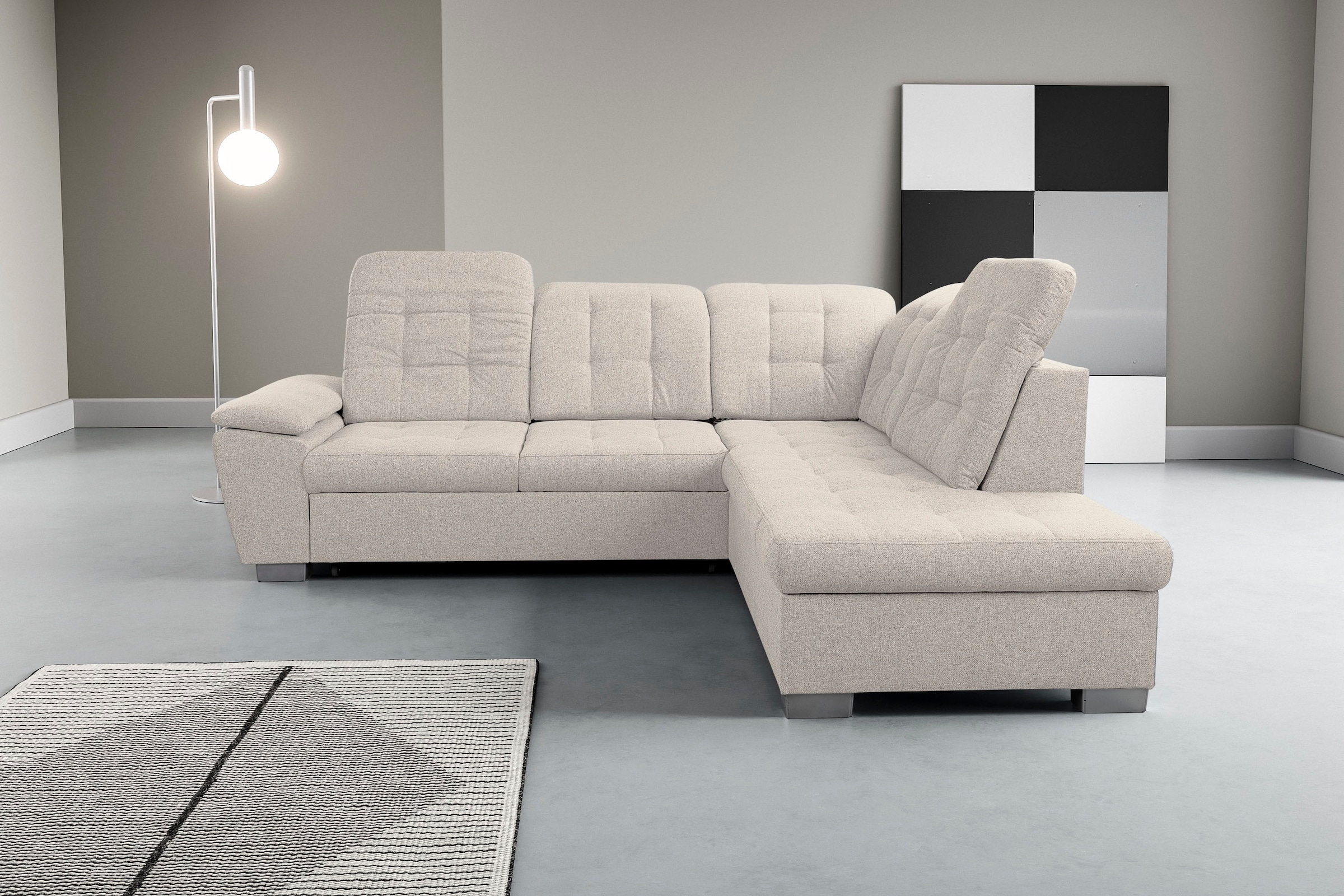 WERK2 Ecksofa »Bonny inkl. Kopfteilverstellung, Bettfunktion, Stauraum, Breite 265cm« Komfortwunder mit Schlaffunktion, verstellbarem Kopfteil & Stauraum.