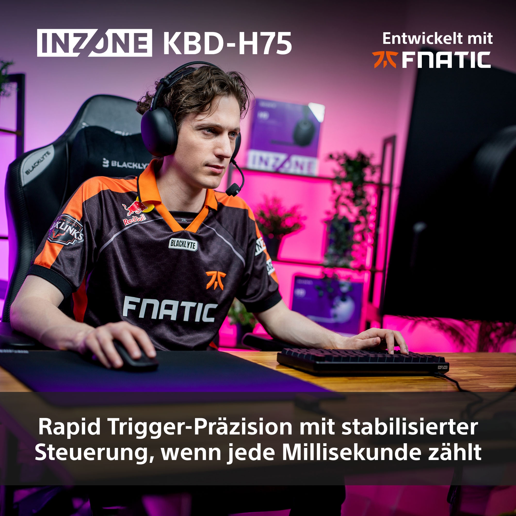 Sony Gaming-Tastatur »INZONE KBD-H75« (Fn-Tasten | USB-Anschluss | Windows-Sperrtaste) Magnetschalter, 75% TKL, 8000Hz Abtastrate, Gasket Mount, Alugehäuse
