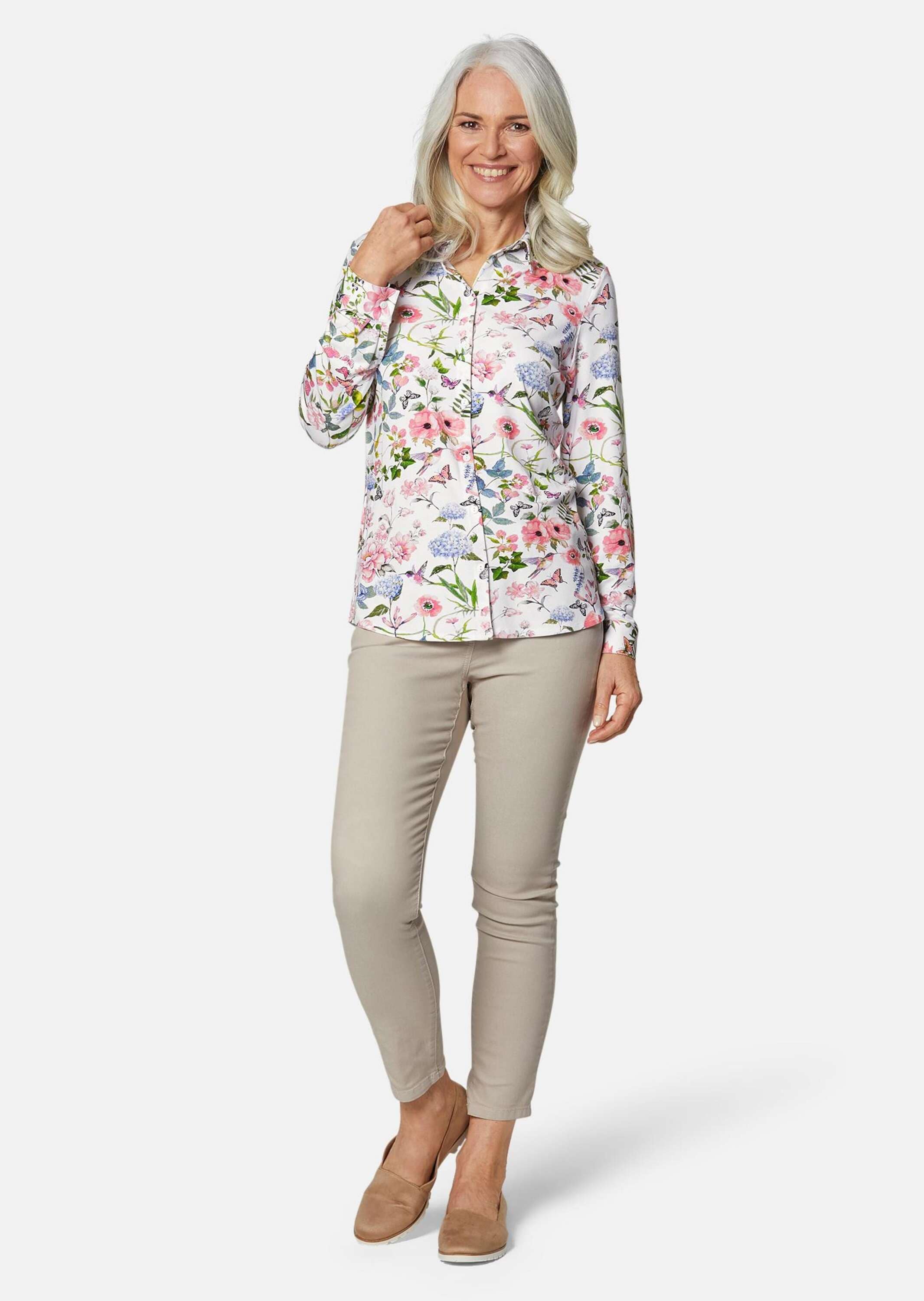 GOLDNER Hemdbluse »Kurzgröße Jerseybluse mit floralem Allover-Druck« Hübsches Allover-Blumendessin