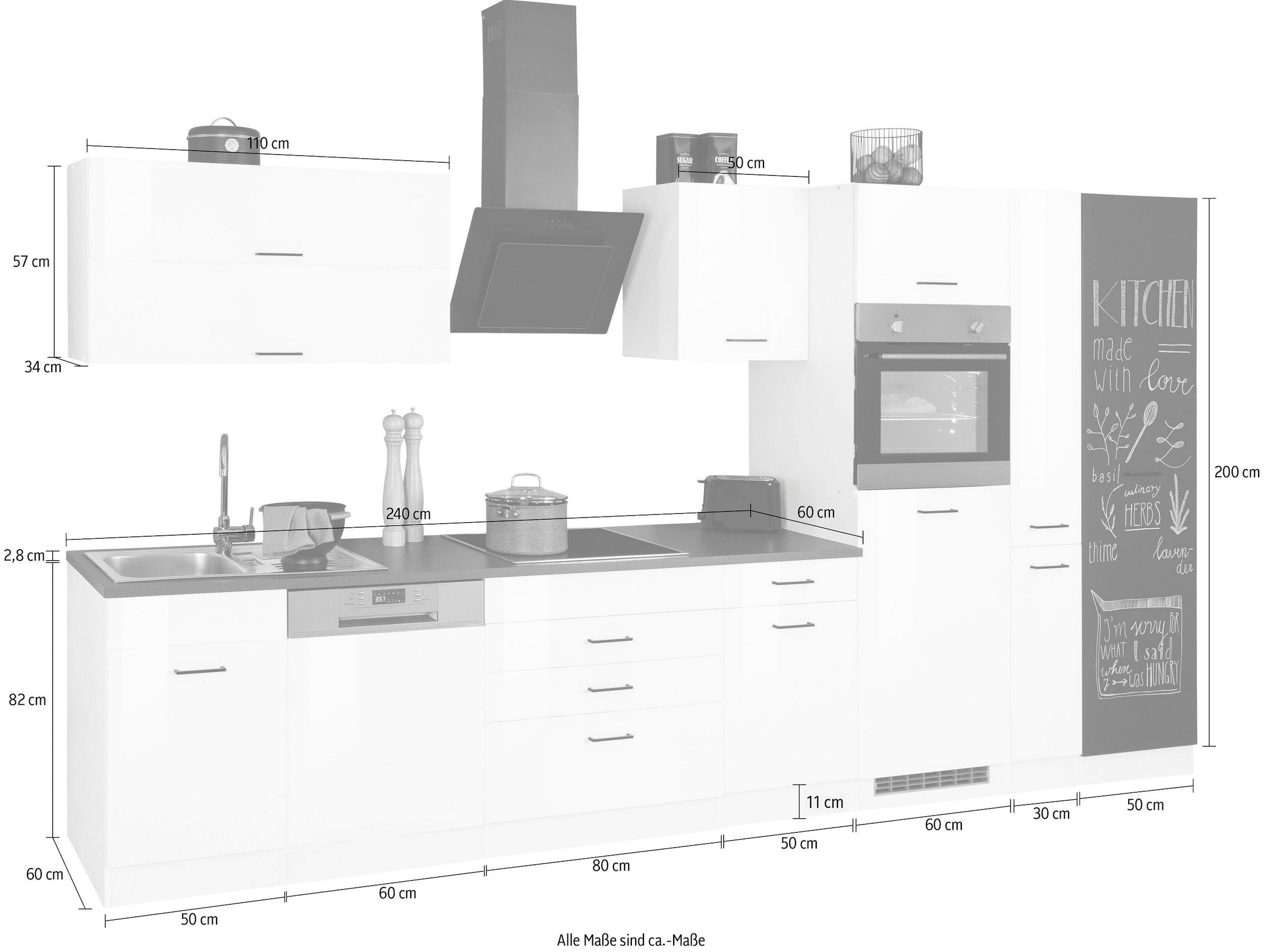 KOCHSTATION Küchenzeile »KS-Trier« ohne E-Geräte, Breite 380 cm