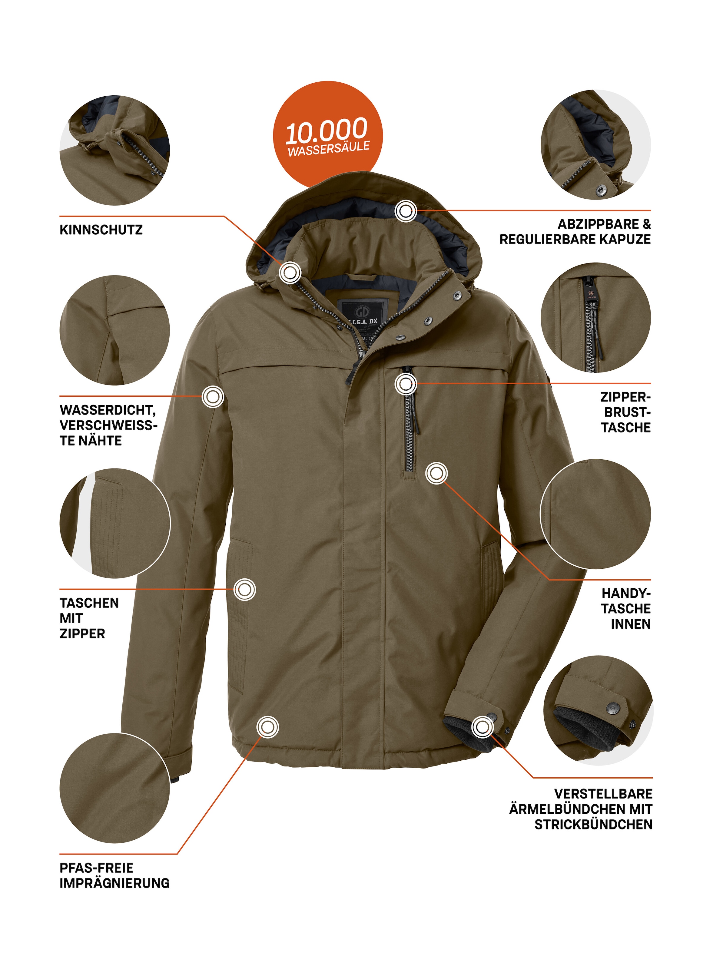 G.I.G.A. DX by killtec Funktionsjacke »GW 39 MN JCKT« Wasserdichte, atmungsaktive Winterjacke mit verstellbarer Kapuze