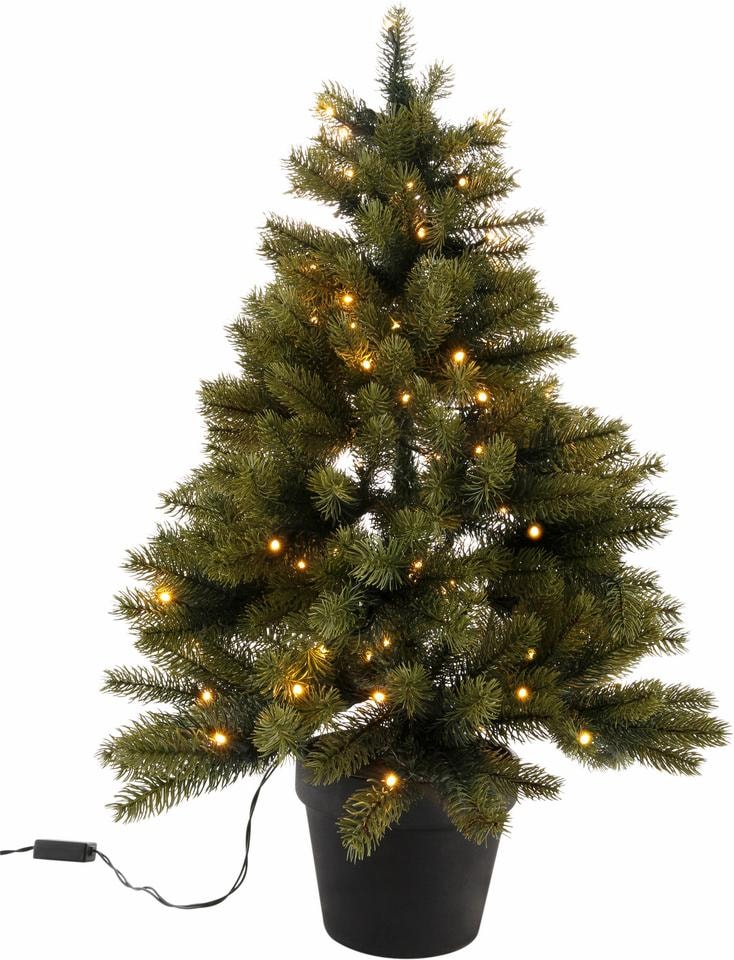 Creativ deco Künstlicher Weihnachtsbaum Tannenbaum«, schwarzem künstlicher und batteriebetrieben LED-Lichterkette, kaufen Christbaum, mit »Weihnachtsdeko, online Kunststoff-Topf