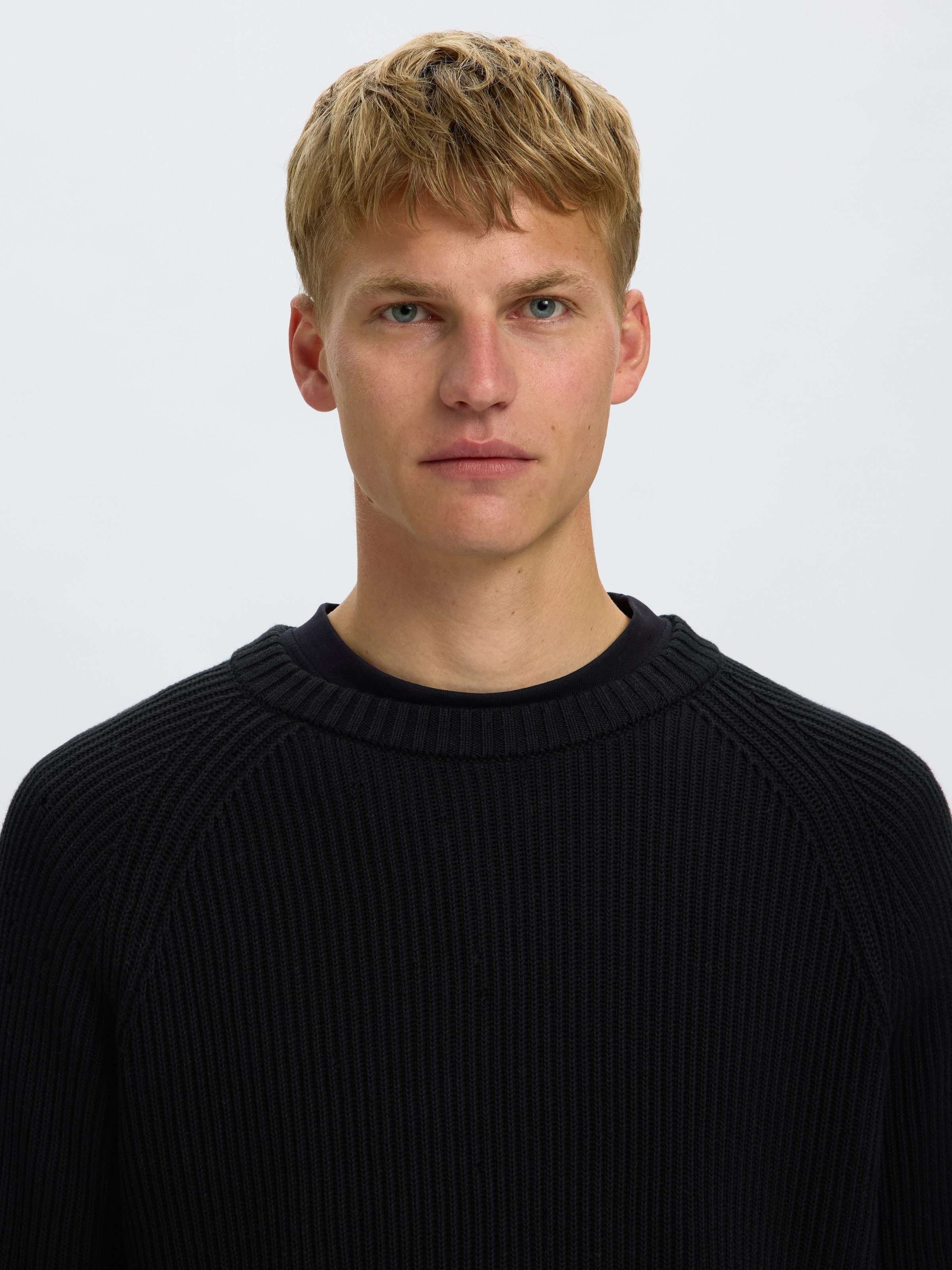 SELECTED Rundhalspullover »SLMBRAUN KNIT RIB CREW NECK NOOS« Baumwolle, relaxed fit