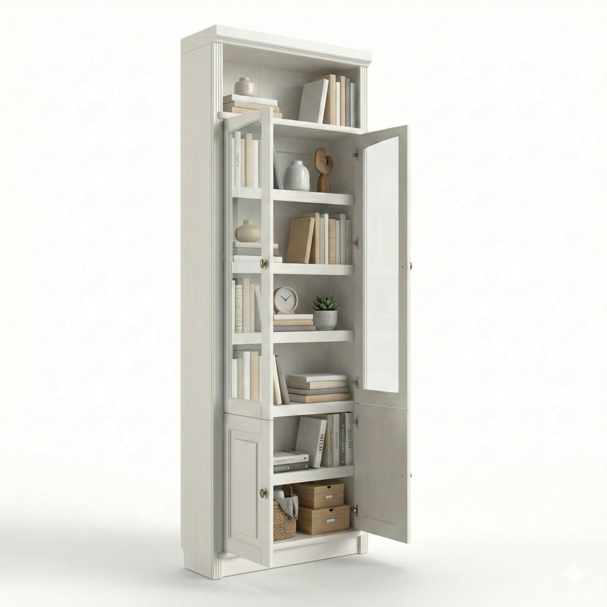 OTTO home Vitrine »Soeren Regal mit 2 Glastüren und 2 Holztüren, B/TH: 80/29/220 cm« Kiefer FSC®-zertifiziert, 1 offenes Fach, 6 Fächer hinter den Türen
