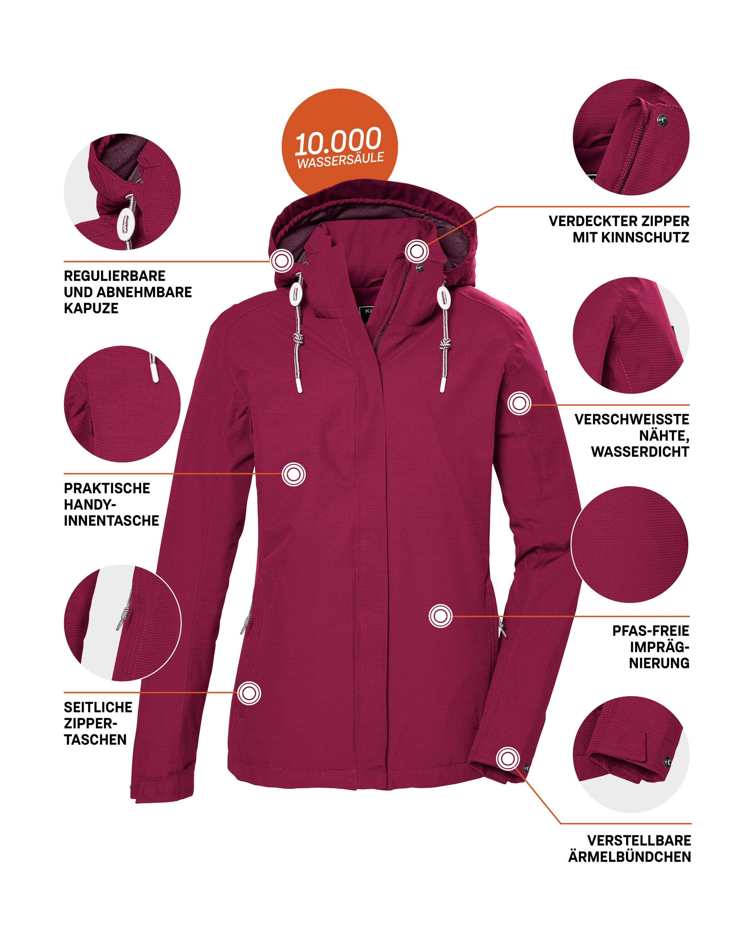 Killtec Outdoorjacke »KOS 61 WMN JCKT«, Funktionsjacke: wasser- und winddicht, atmungsaktiv, abnehmbare Kapuze