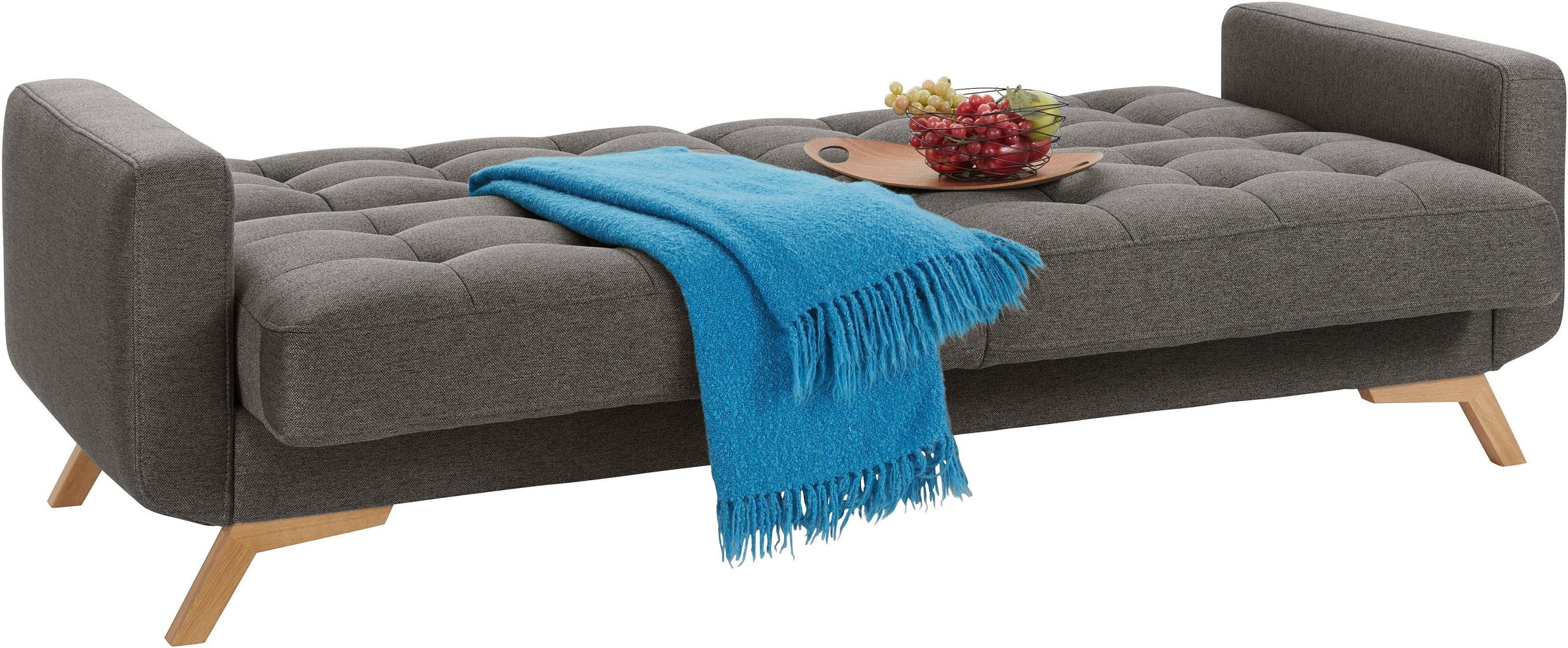 exxpo - sofa fashion 3-Sitzer »Fiord, aktuelles Design, tolle Detailverarbeitung im Sitz und Rücken«, bequem, wahlweise Kippcouch mit Bettfunktion und Bettkasten, Holzfuß