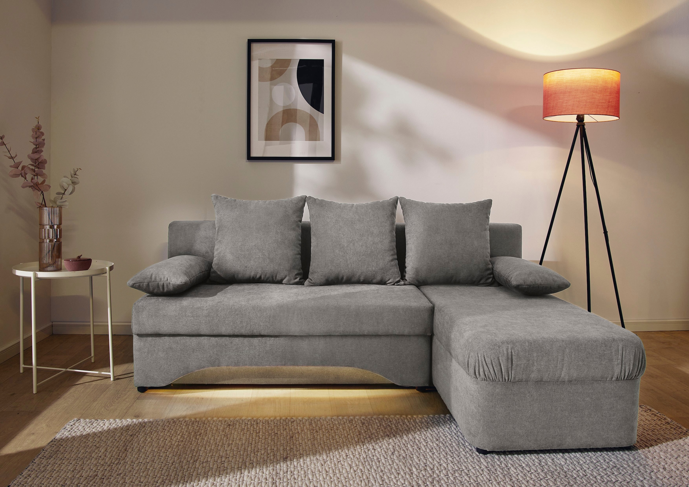 Jockenhöfer Gruppe Ecksofa »Starlight, L-Form, mit indirekter dimmbarer LED-Beleuchtung«, Gästebettfunktion; Stauraum/Bettkasten, mit Kissen
