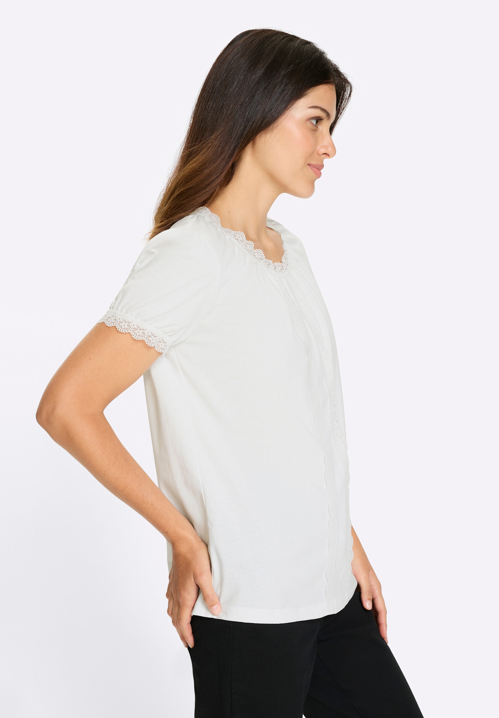 Sieh an! Trachtenshirt »Trachtenshirt Trachtenshirt mit Spitzen-Verzierung«