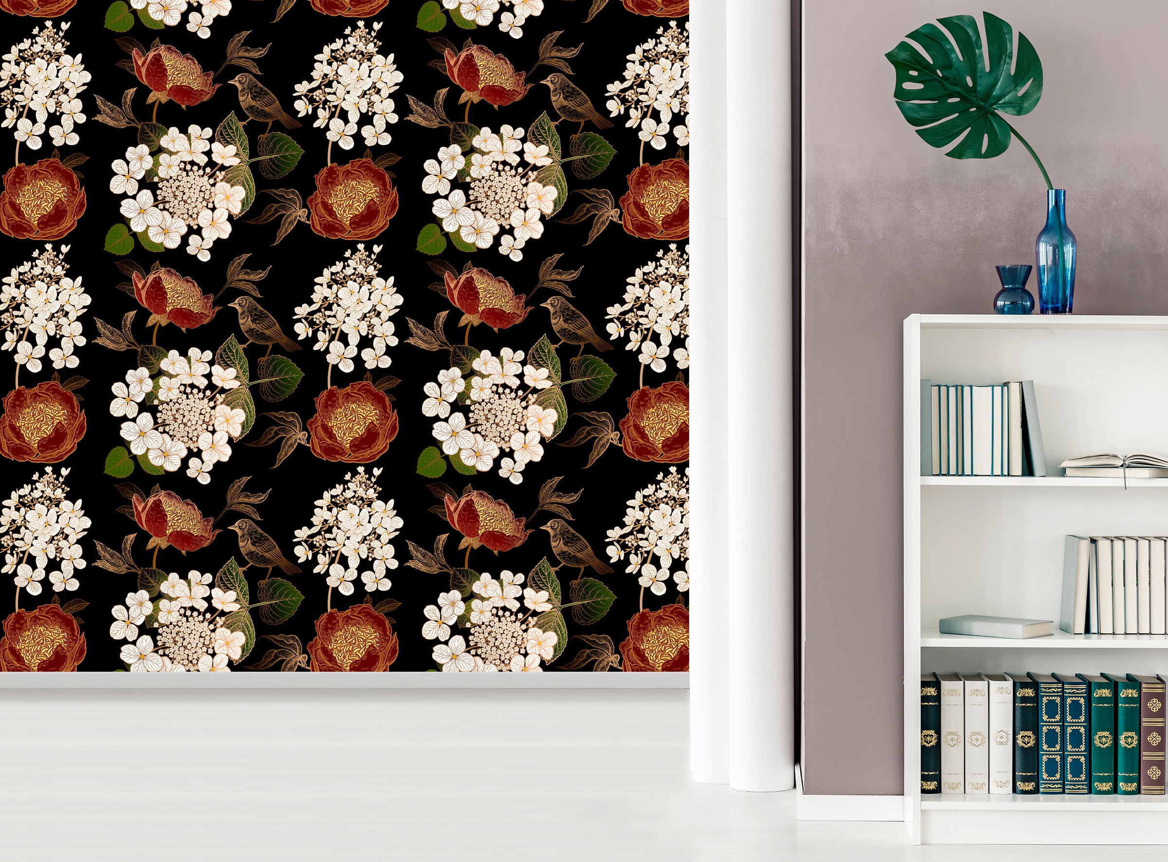 queence Vinyltapete »Fritzi«, bedruckt-Motiv-botanisch-floral-gemustert-natürlich, 90x250cm, selbstklebend, kinderleichte Anbringung, Sticker