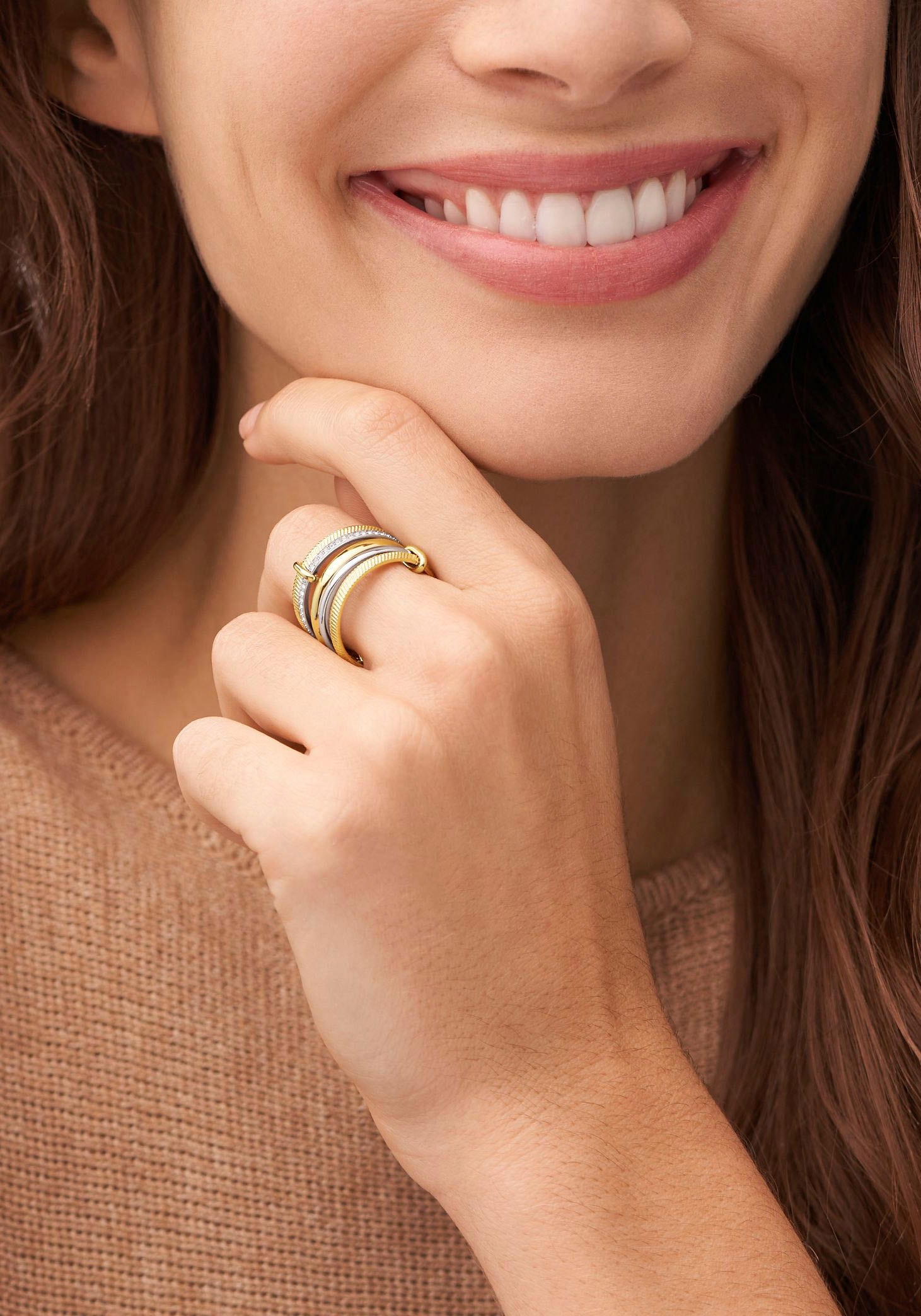 Fossil Fingerring »JEWELRY ALL STACKED UP TWO-TONE PRESTACK RING, JF04592998«, mit Glasstein