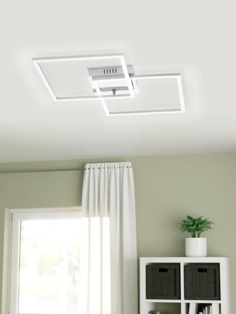 EGLO LED Deckenleuchte »Palmaves Deckenlampe, nickel-matt, gebürstet, Nachtlicht, Quadrate«, 1 flammig, Leuchtmittel LED-Modul | LED fest integriert, minimalistisch, zeitlos, flache Bauform, Wohnzimmer, 47x29,5x6cm