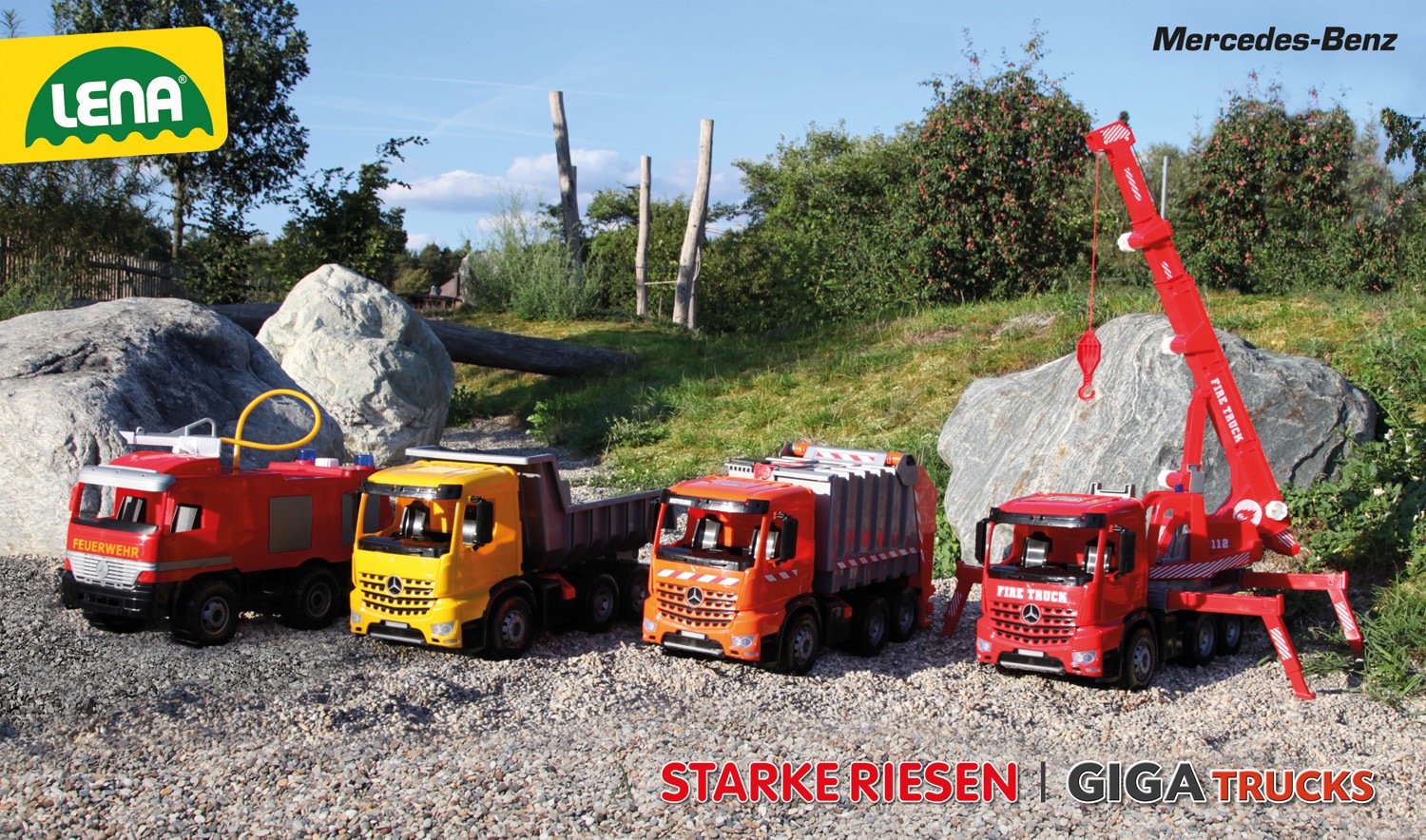 »Giga Lena® Spielzeug-Feuerwehr in Europe Made Trucks, bei Actros«,