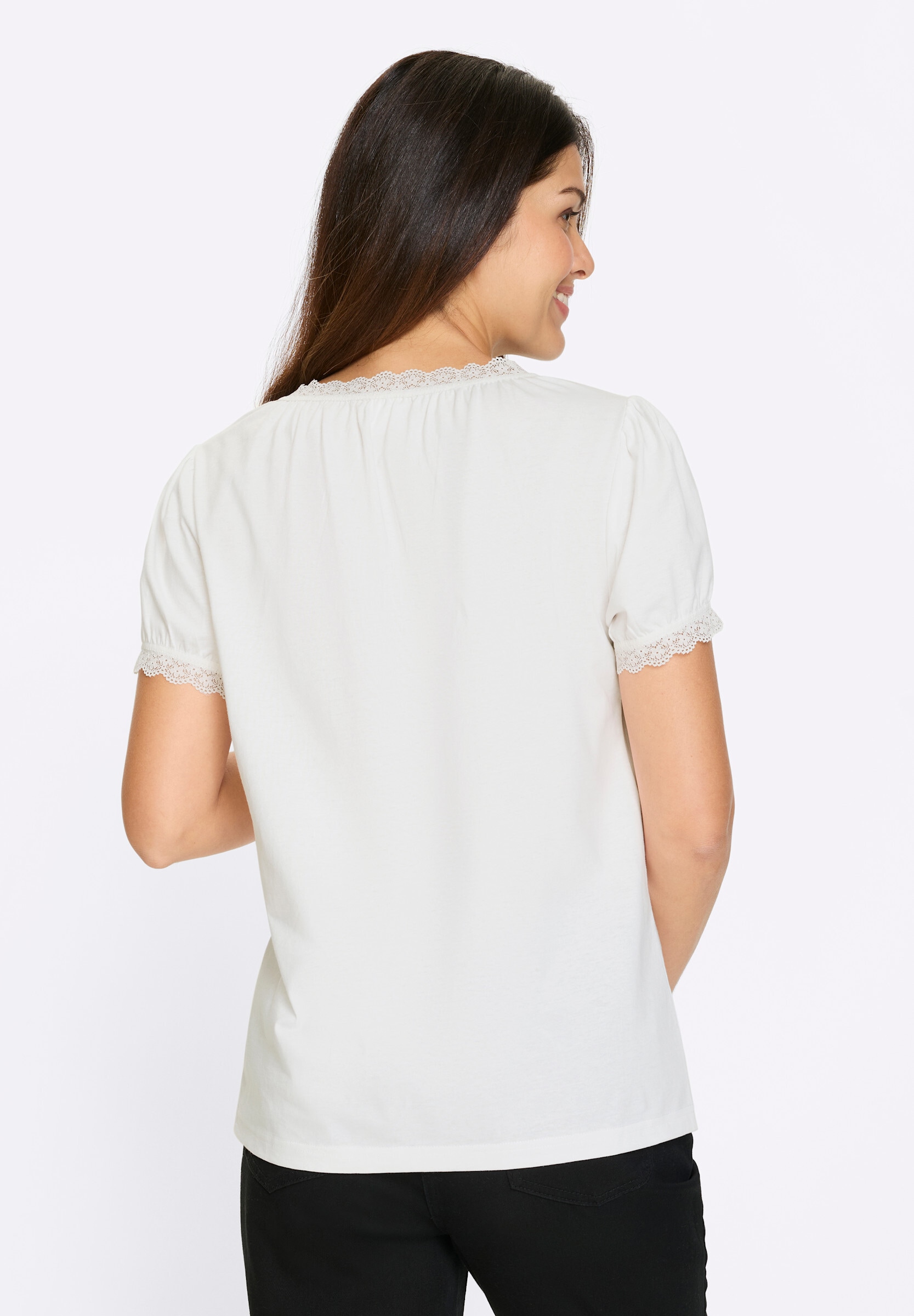 Sieh an! Trachtenshirt »Trachtenshirt Trachtenshirt mit Spitzen-Verzierung«