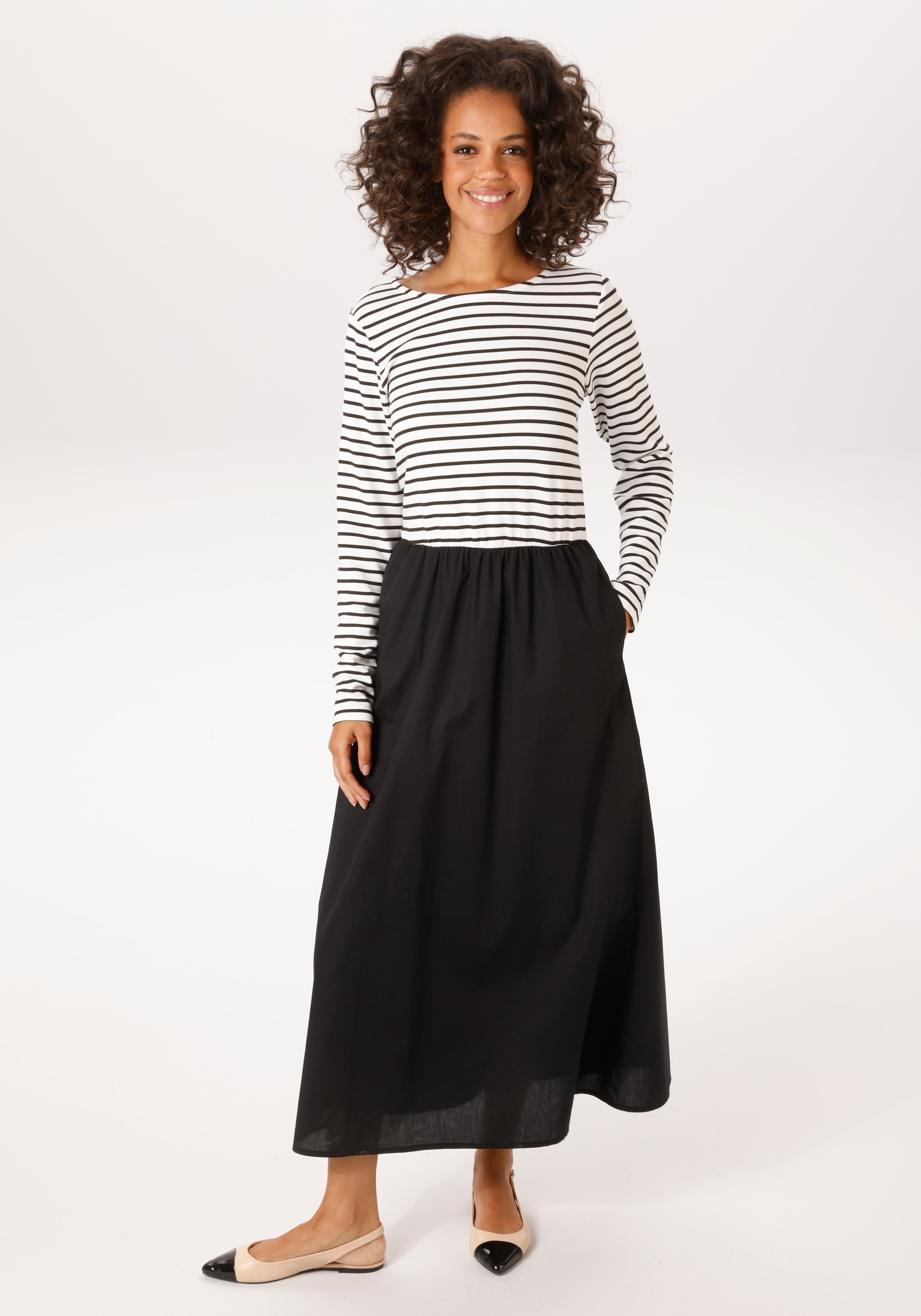 Aniston CASUAL Maxikleid Eingrifftaschen mit geringeltem, elastischen Oberteil - NEUE KOLLEKTION