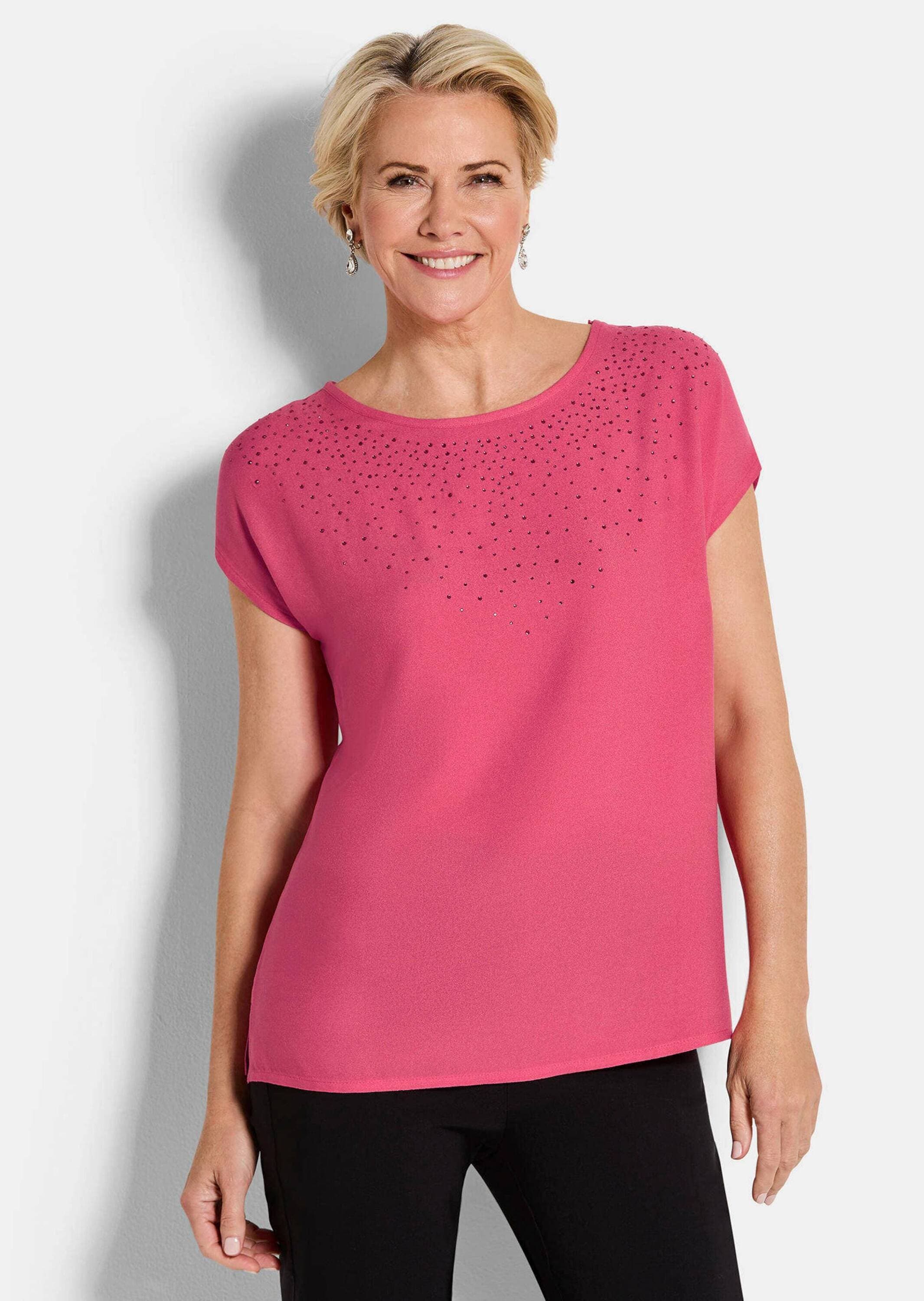GOLDNER Schlupfbluse »Kurzgröße Elegante Viskosebluse mit Glitzer« Dekosteine