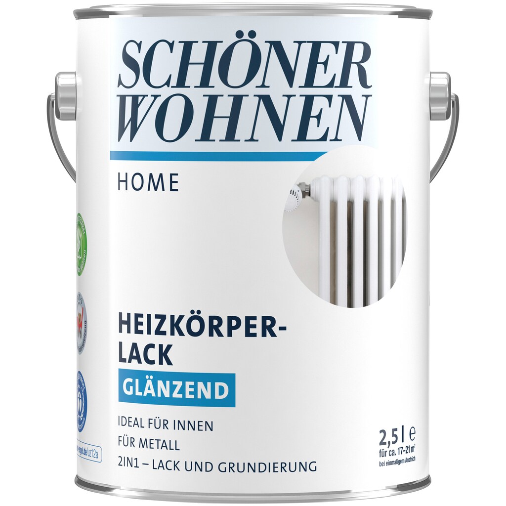 SCHÖNER WOHNEN FARBE Heizkörperlack »Home«, 2,5 Liter, weiß, glänzend, ideal für innen, 2in1-Lack
