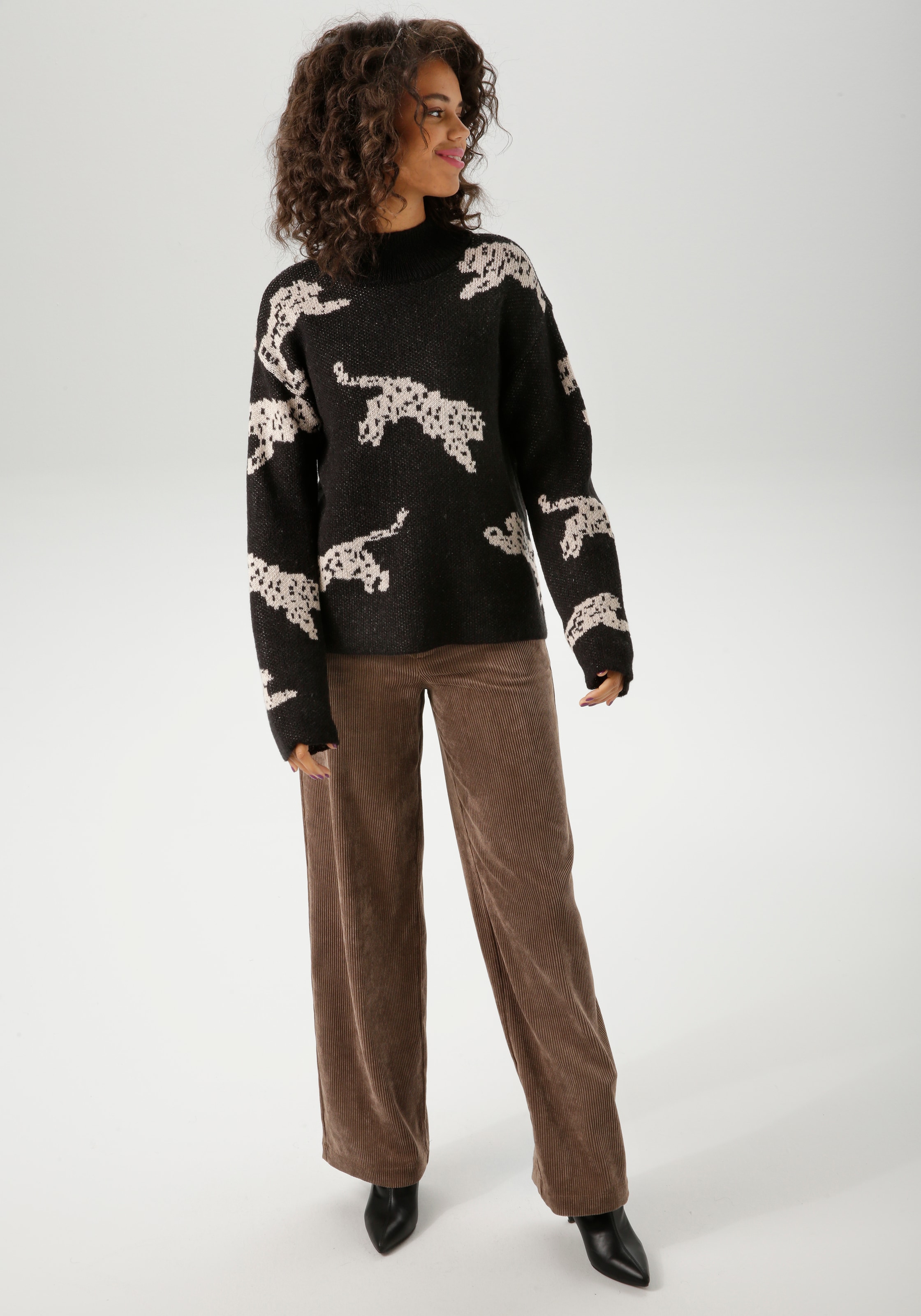 Aniston CASUAL Strickpullover mit eingestrickten Leoparden - NEUE KOLLEKTION
