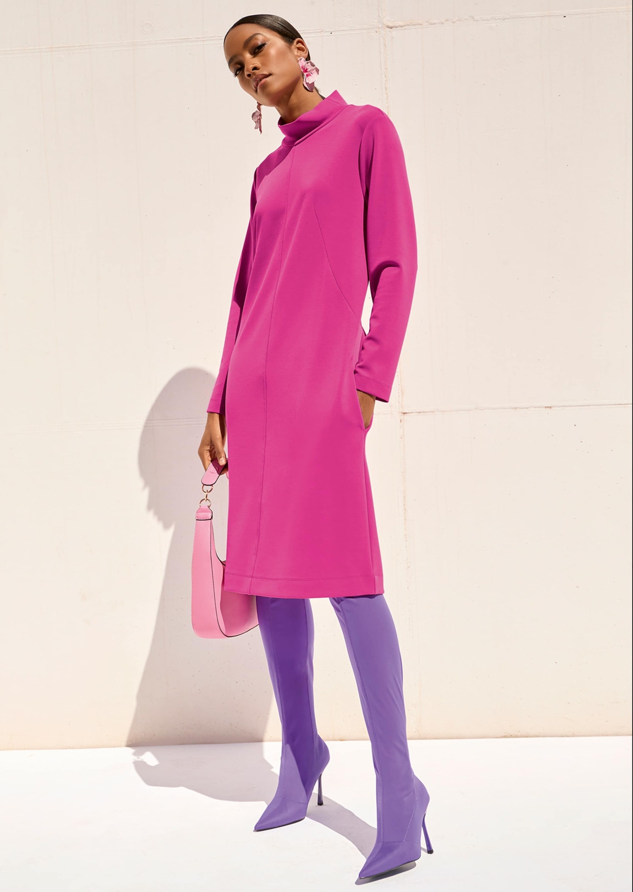MADELEINE Sommerkleid »Jerseykleid Jersey-Kleid mit Stehkragen, Midilänge« Jerseykleid mit modischen Teilungsnähten