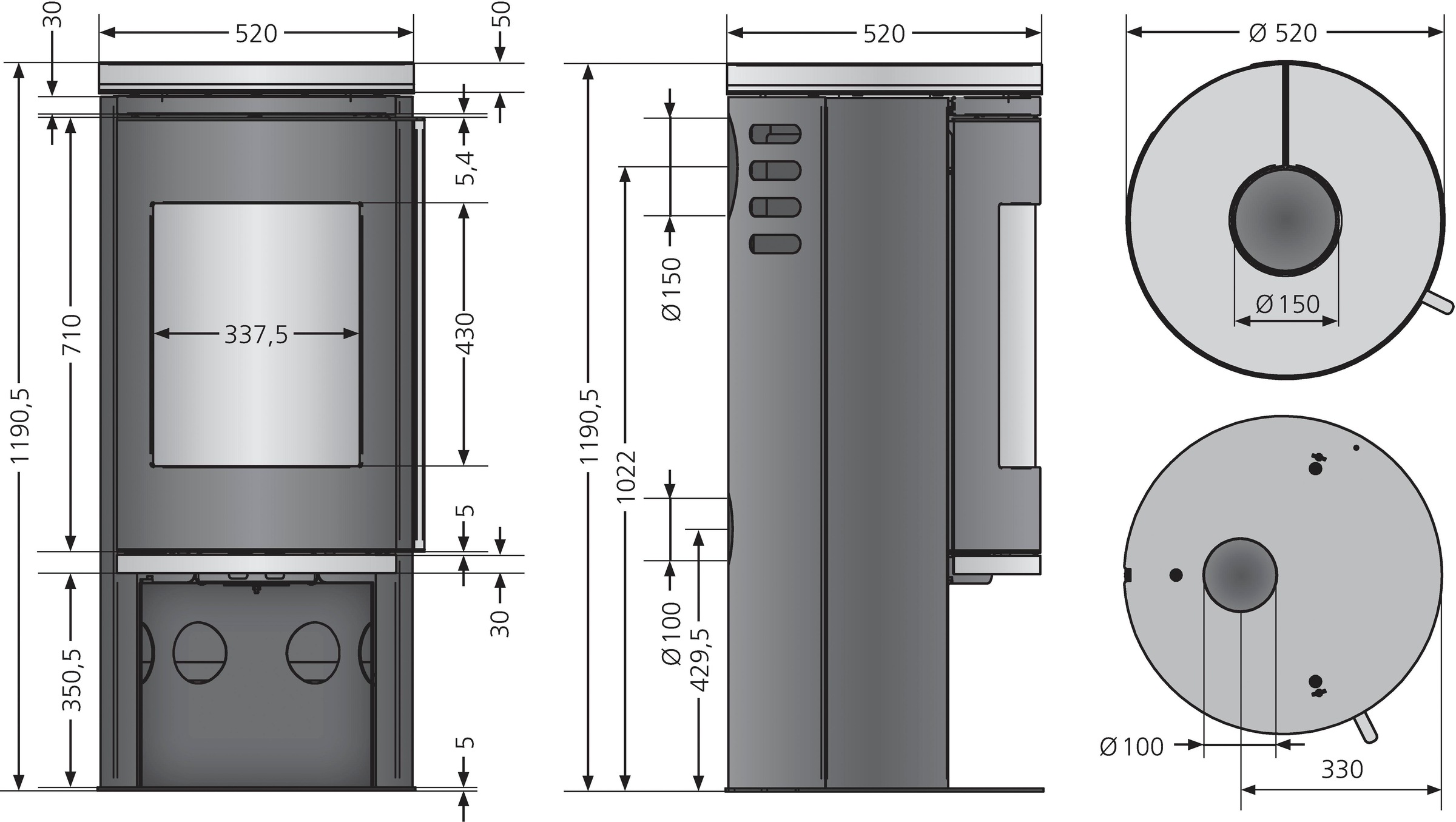 JUSTUS Kaminofen »Faro 2.0 Speckstein Topplatte« Holzfach